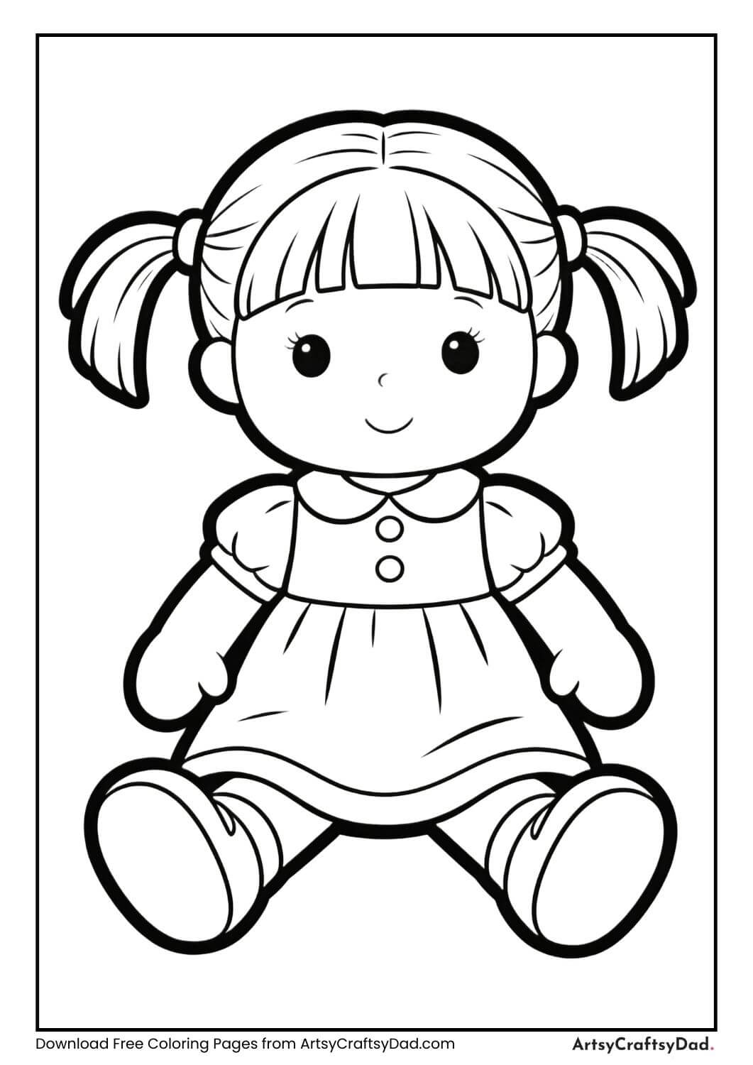 Simple doll toy black and white coloring page