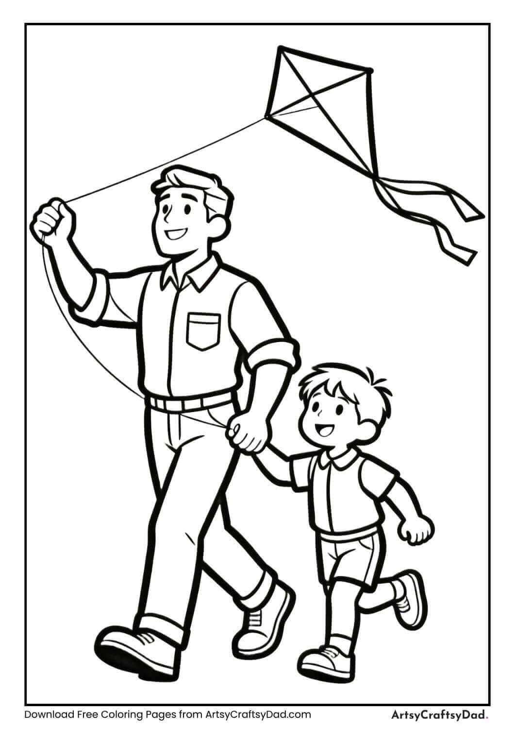 Father and child flying a kite