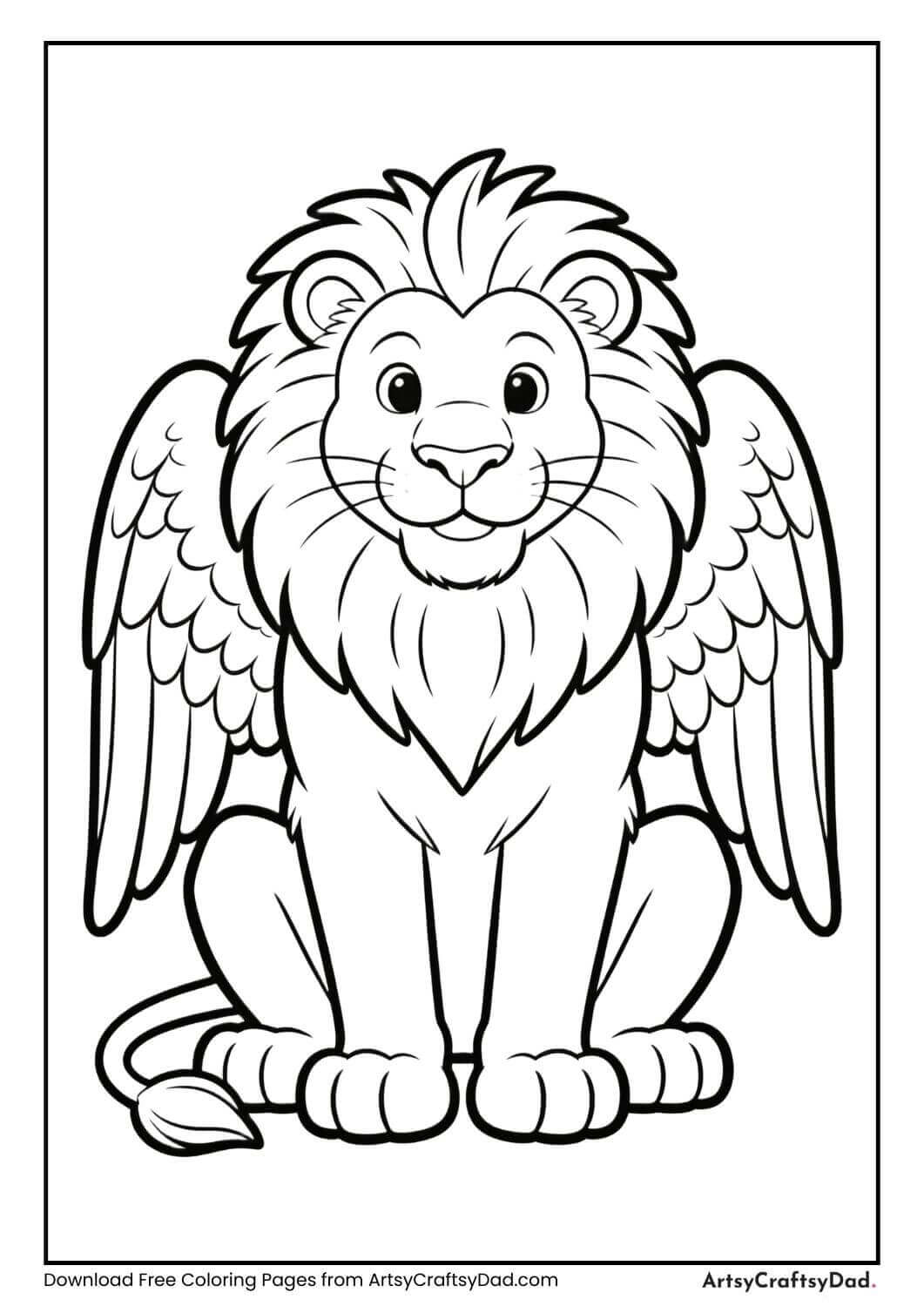 Happy griffin sitting calmly coloring page