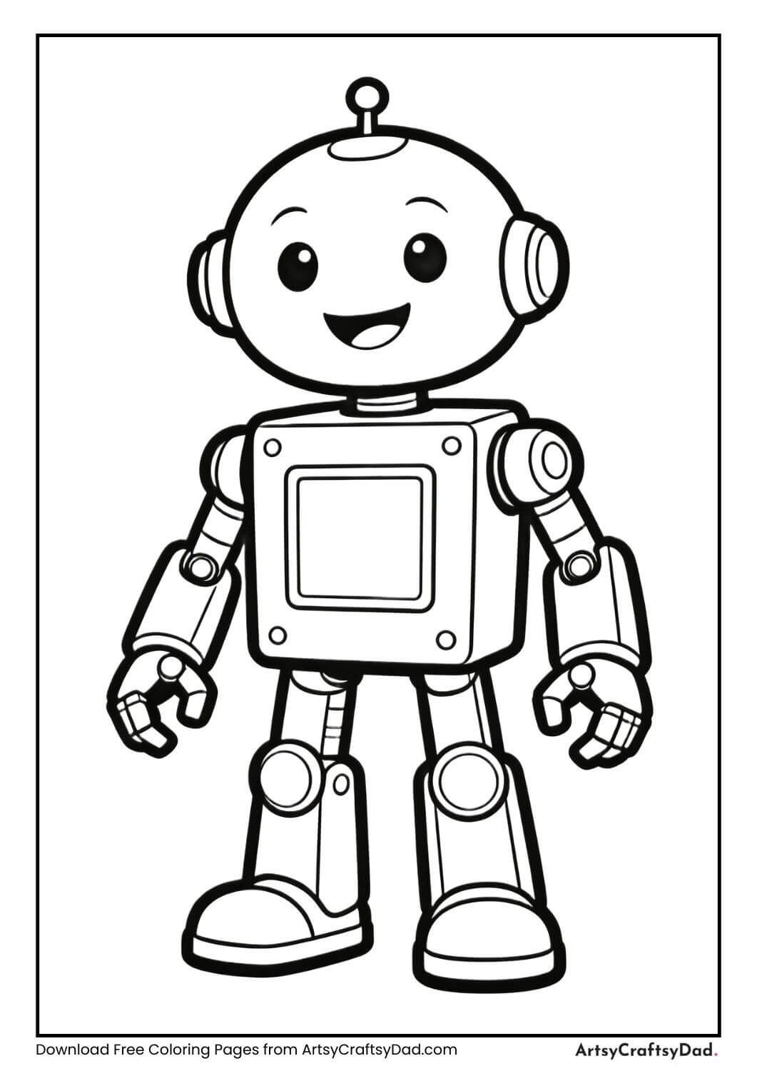 Robot standing straight with round head and square body