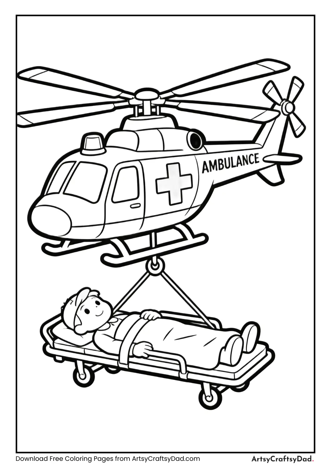Helicopter ambulance rescue coloring page