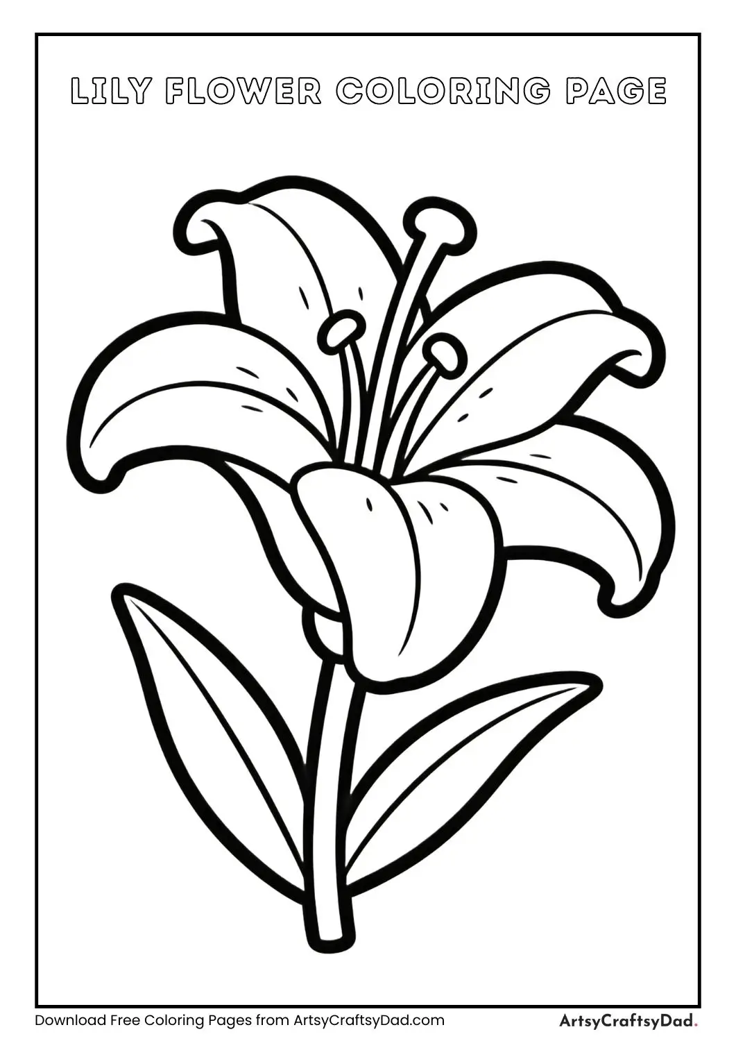 Simple lily flower coloring page for kids