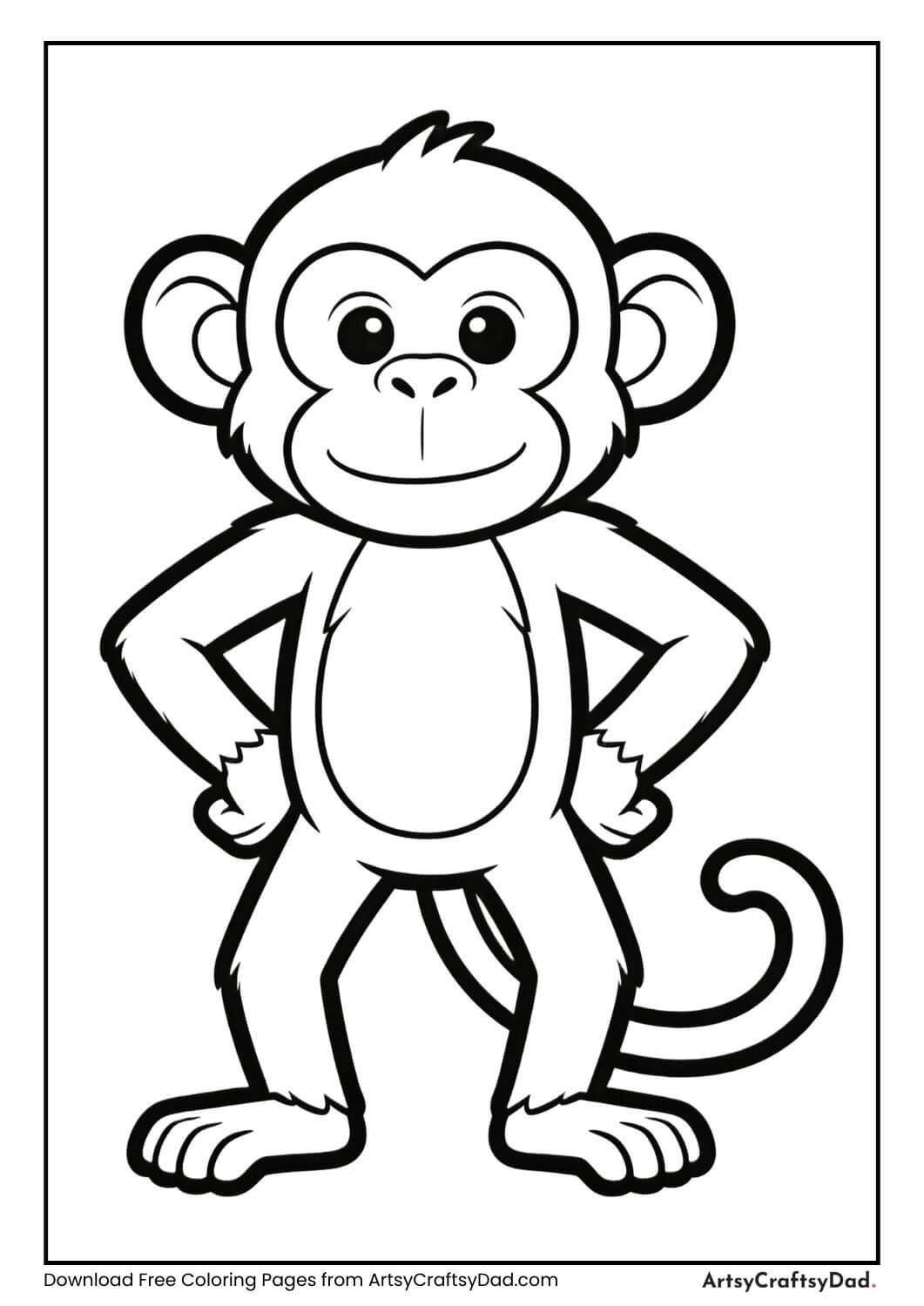 Monkey standing upright cartoon coloring page