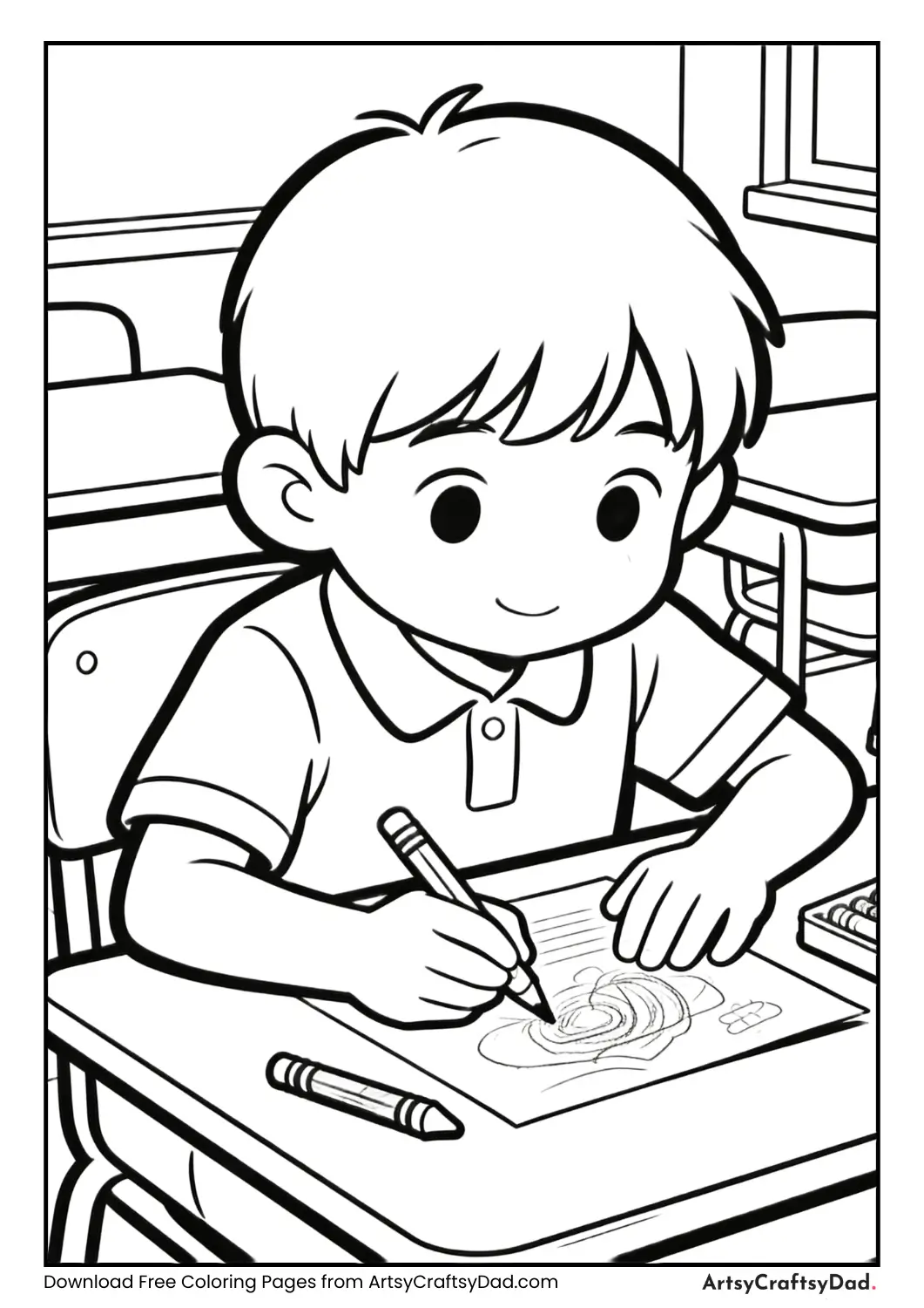Student drawing and coloring coloring page