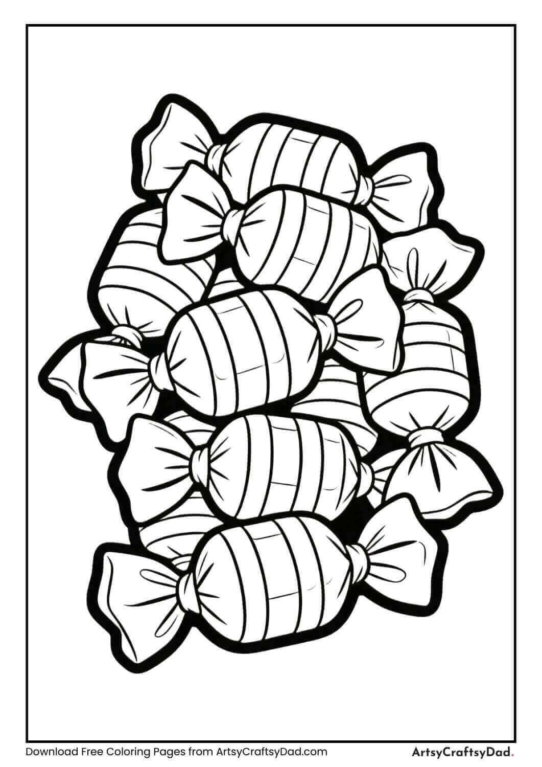 Wrapped hard candies coloring page for kids