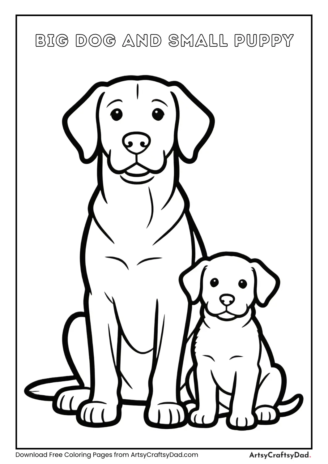 Big dog and small puppy coloring page