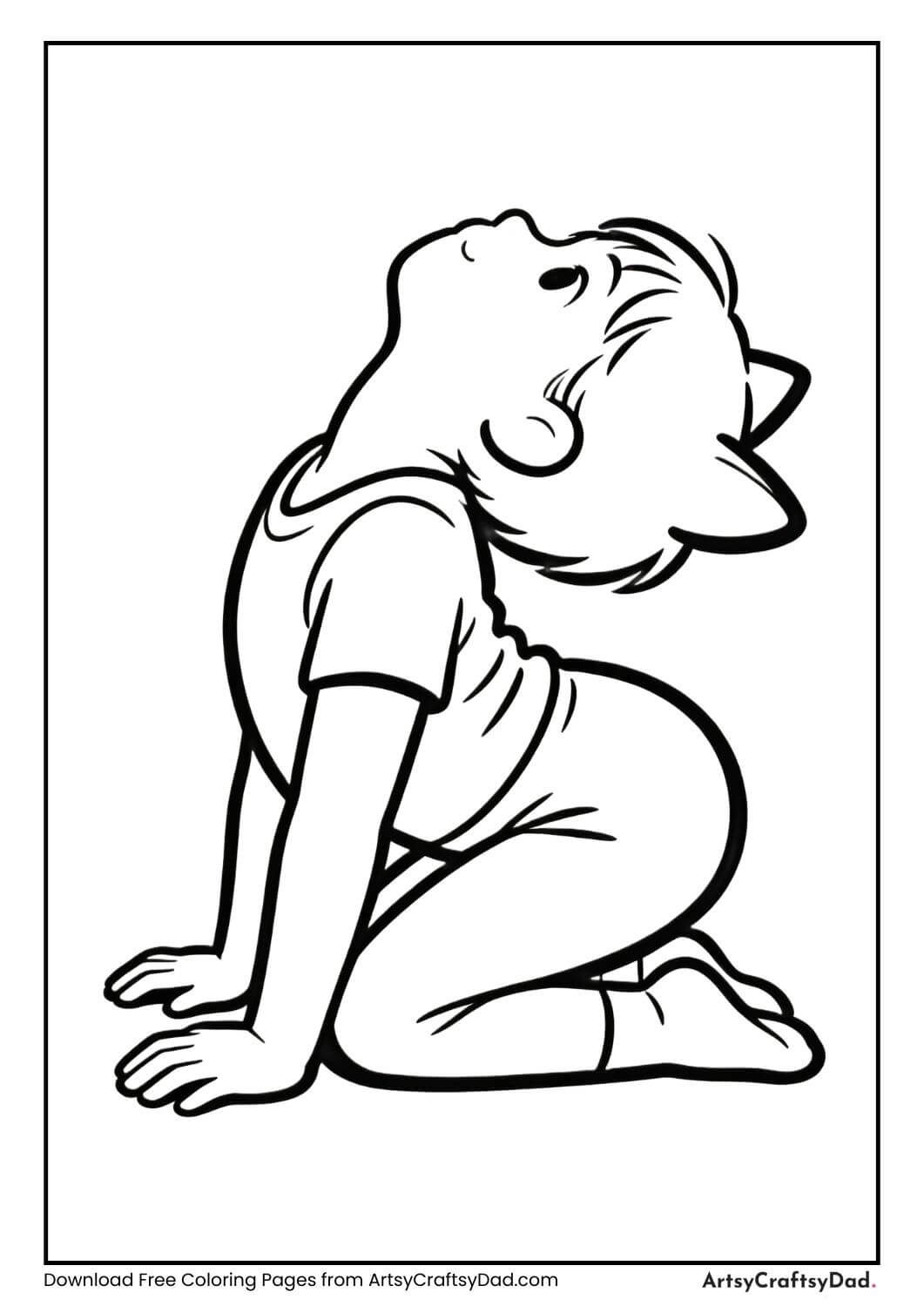 Child doing cat pose yoga coloring page
