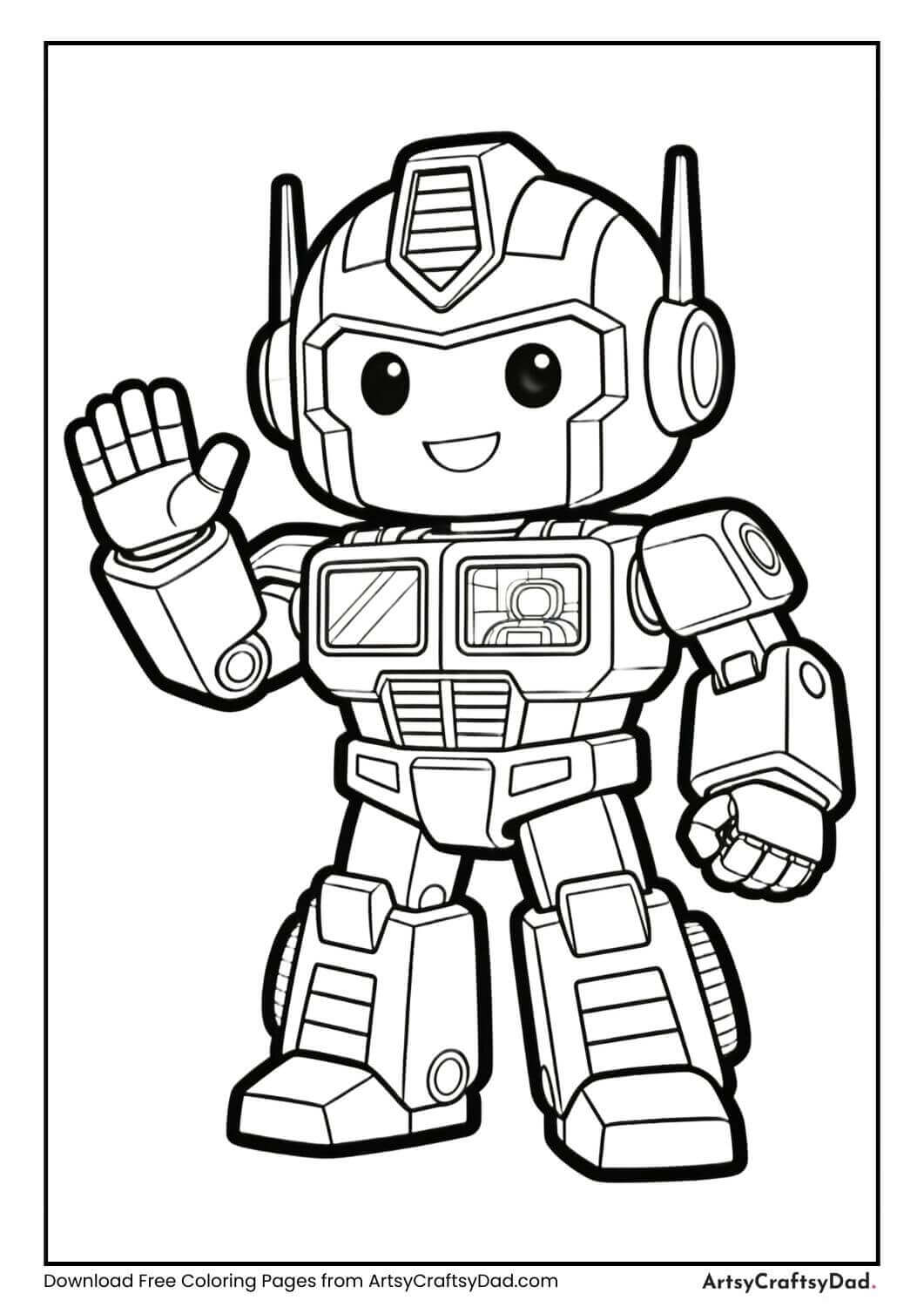 Cute chibi Transformers robot coloring page