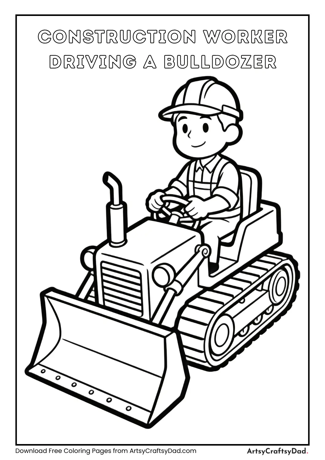 Construction worker driving a bulldozer coloring page