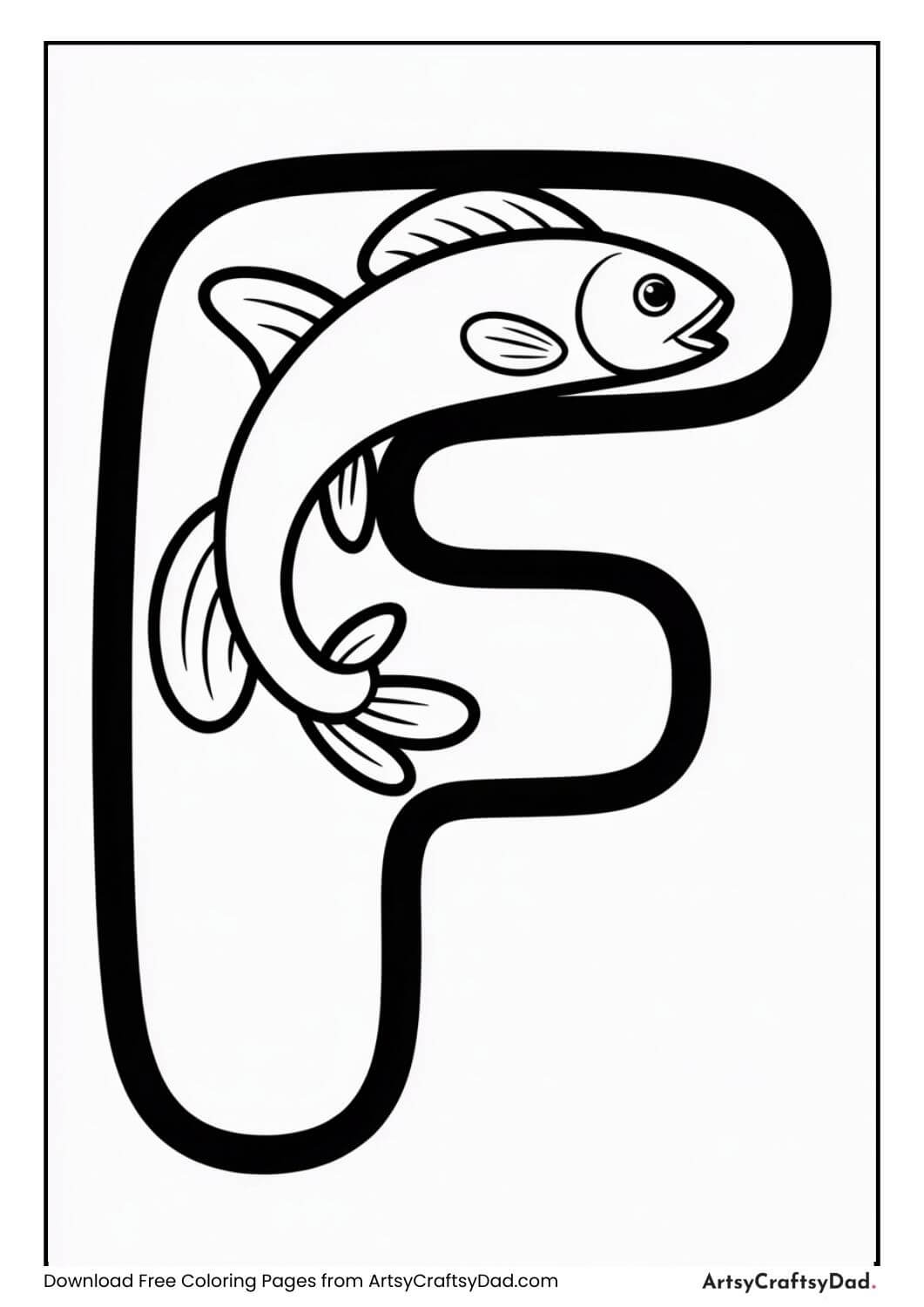 Alphabet F fish coloring page for children
