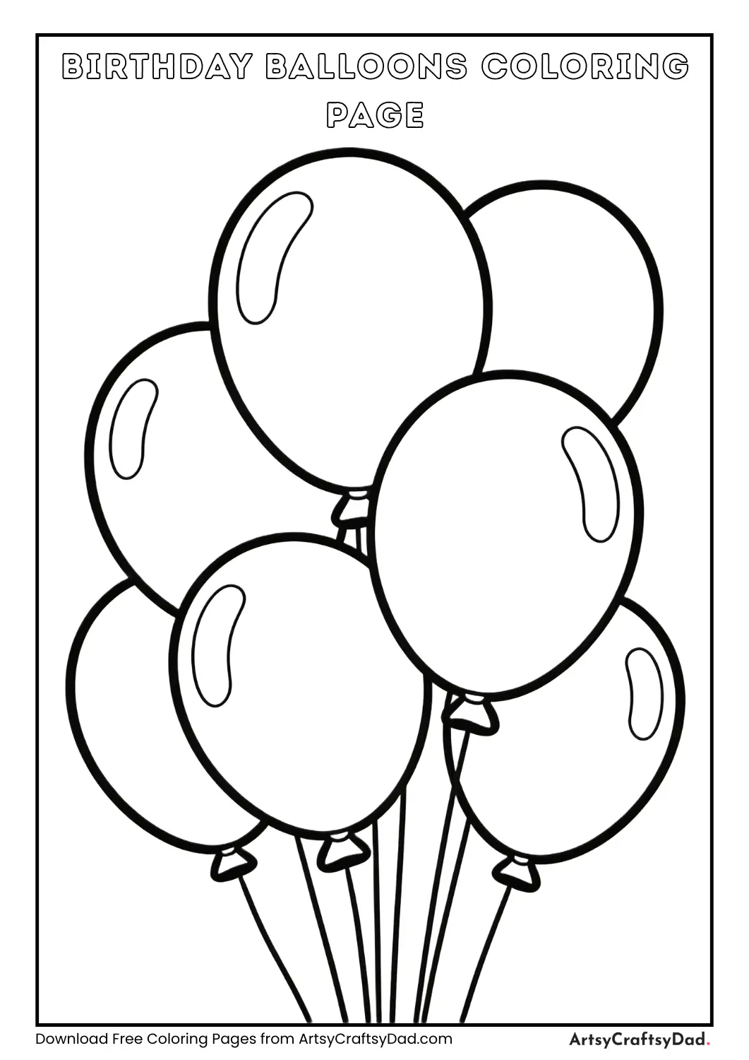Floating balloons birthday coloring page for kids
