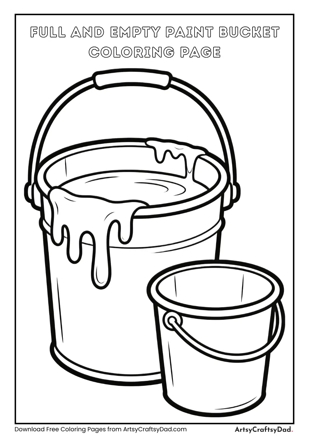 A paint bucket full of paint beside an empty paint bucket for coloring.