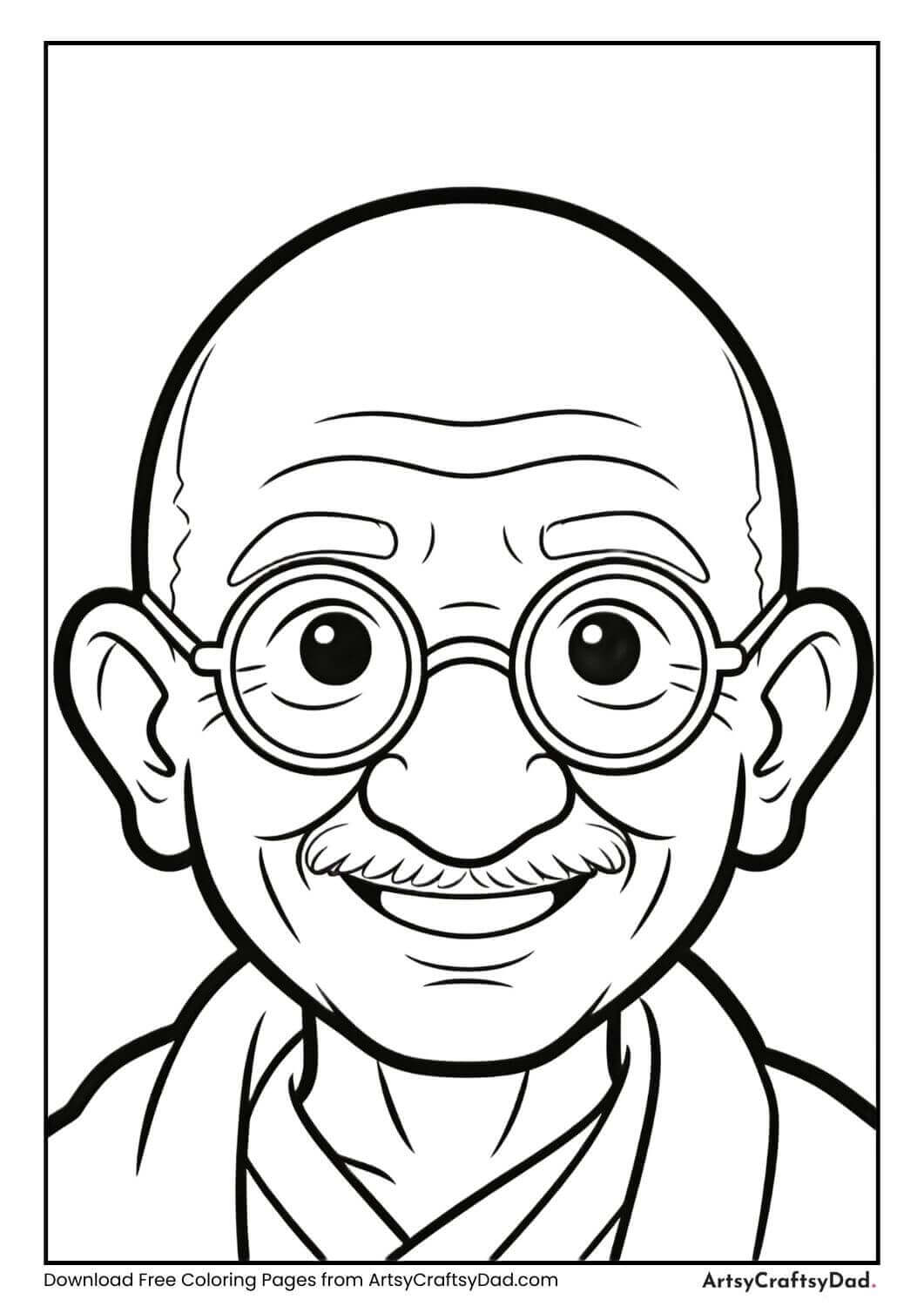 Mahatma Gandhi portrait black and white coloring page