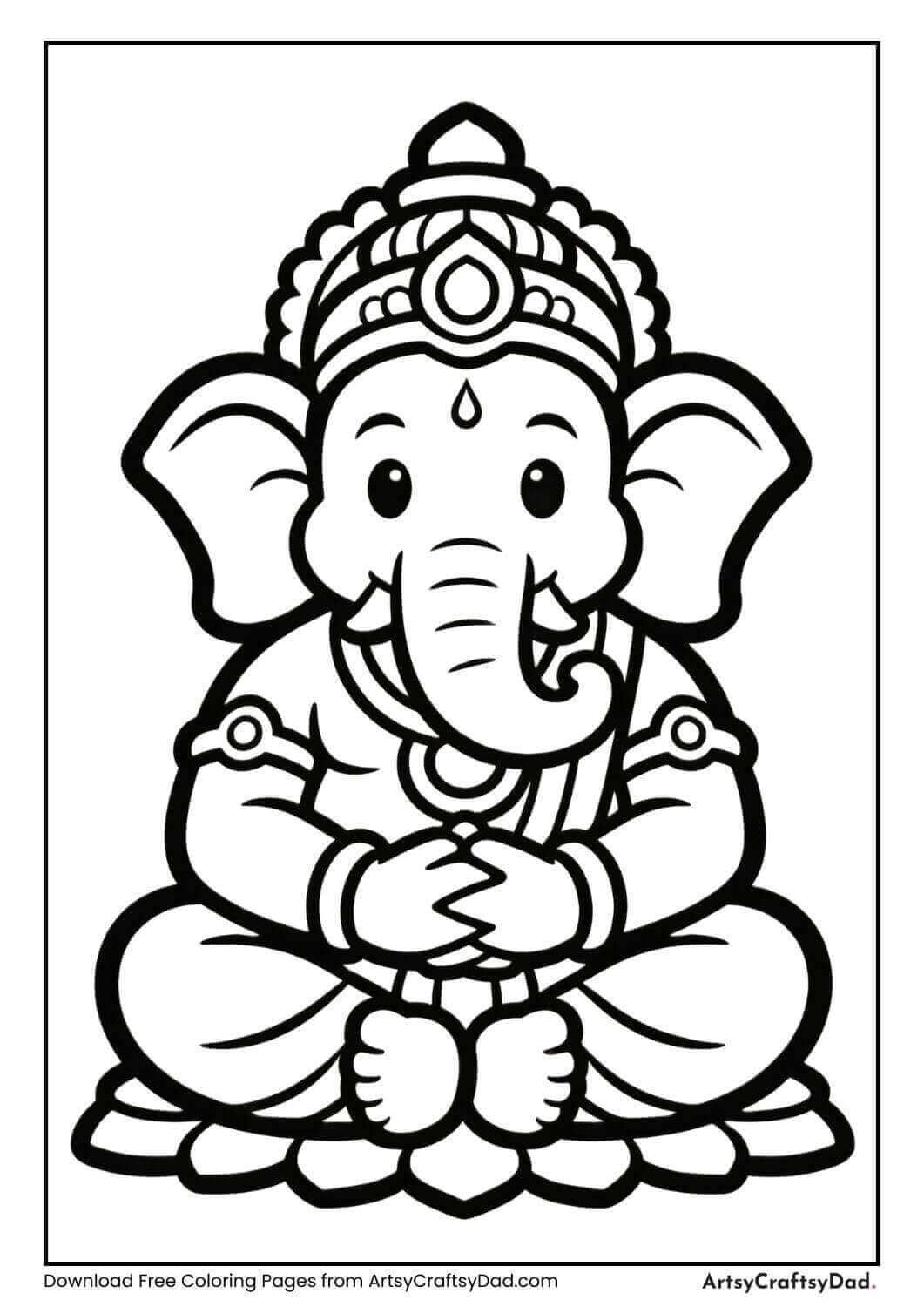 Ganesha sitting on lotus black and white coloring page