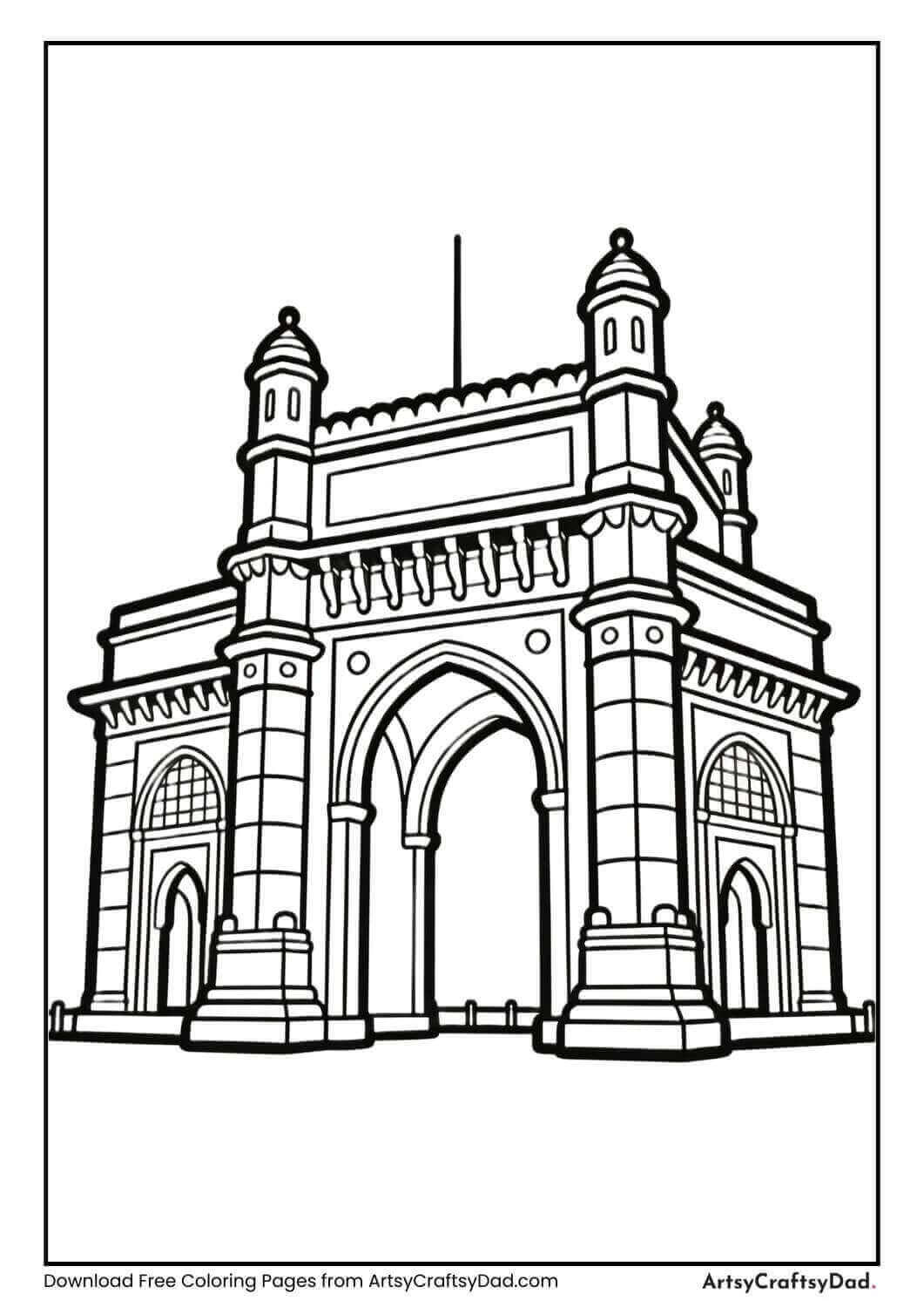 Gateway of India black and white coloring page for children