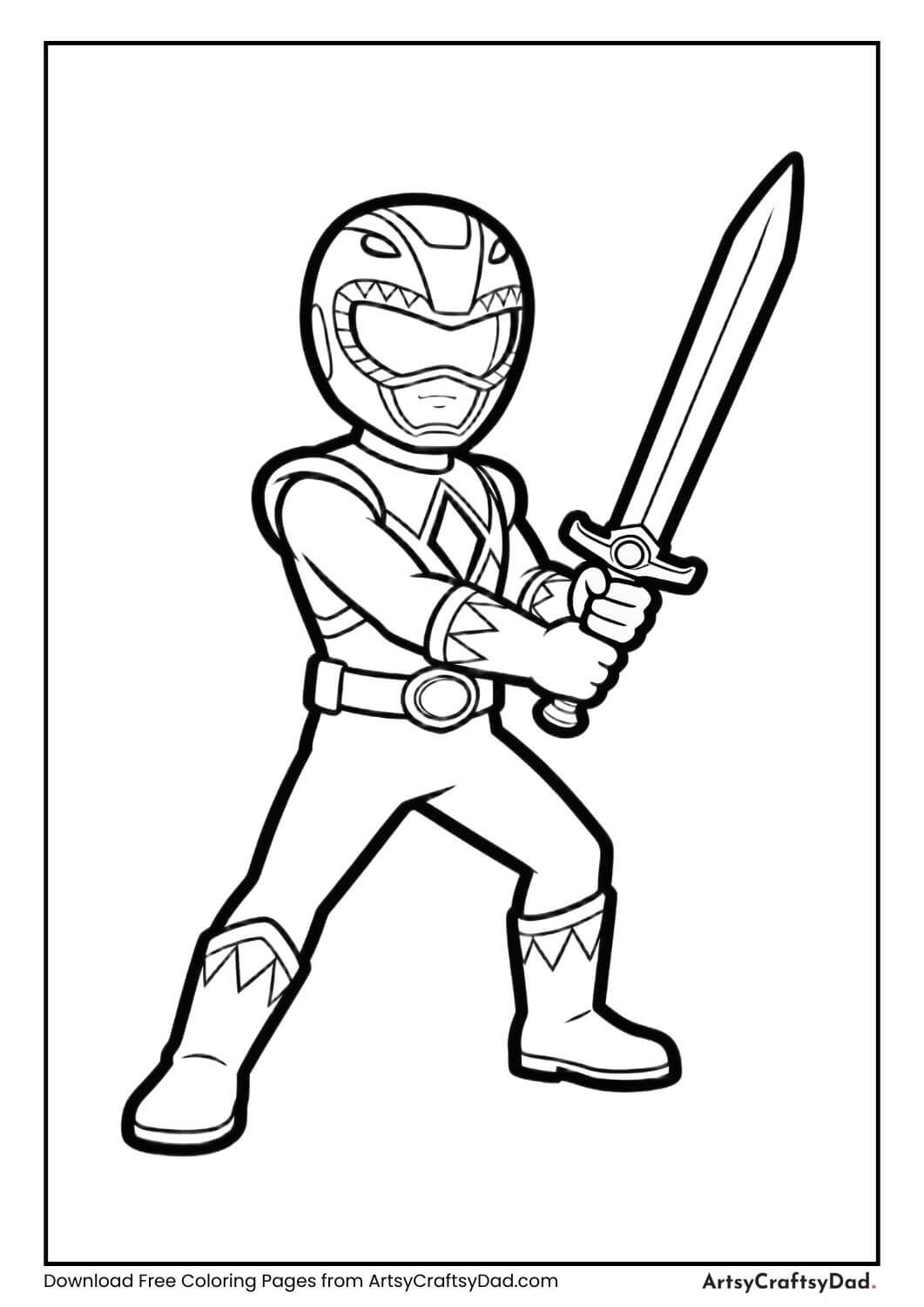 Green Power Ranger holding sword coloring page