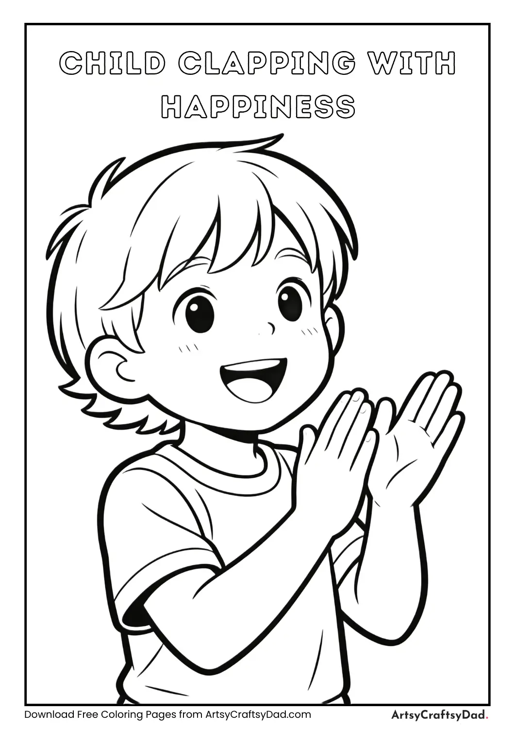 Happy child clapping hands coloring page