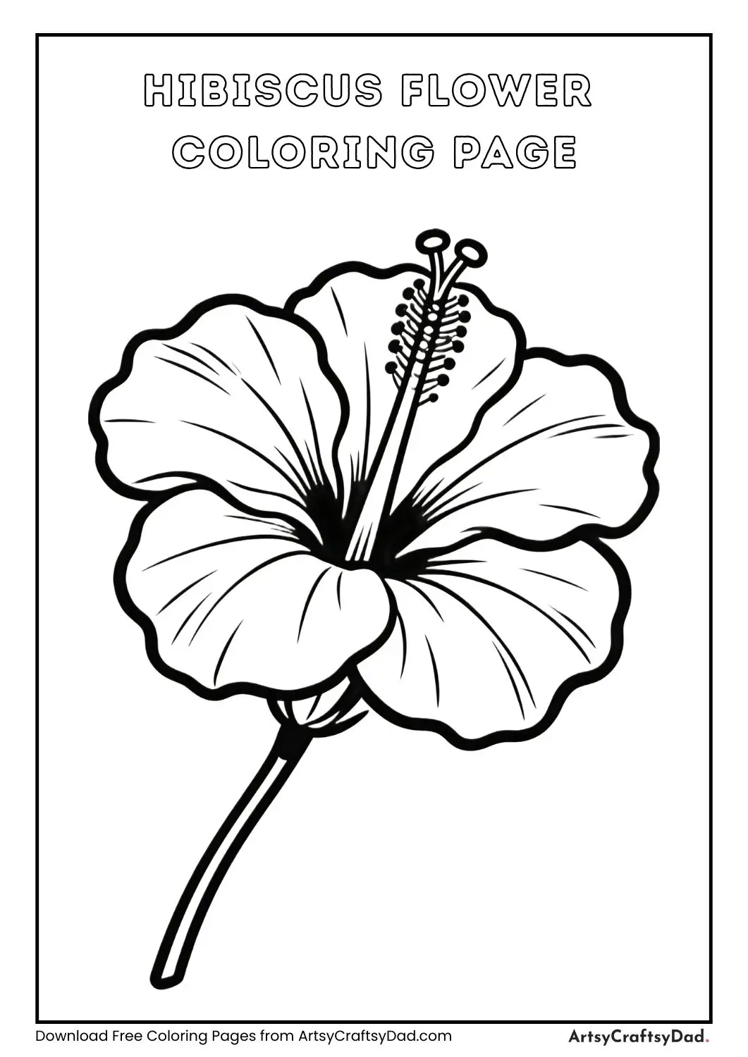 Easy hibiscus flower coloring page black and white