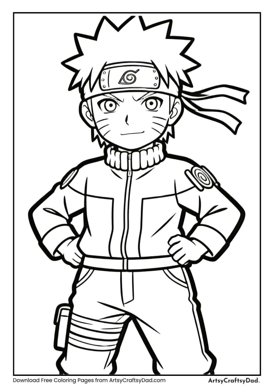 Naruto standing proudly, full body coloring page