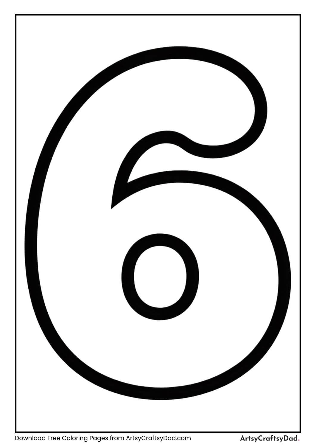 Bubble style number 6 black and white coloring page