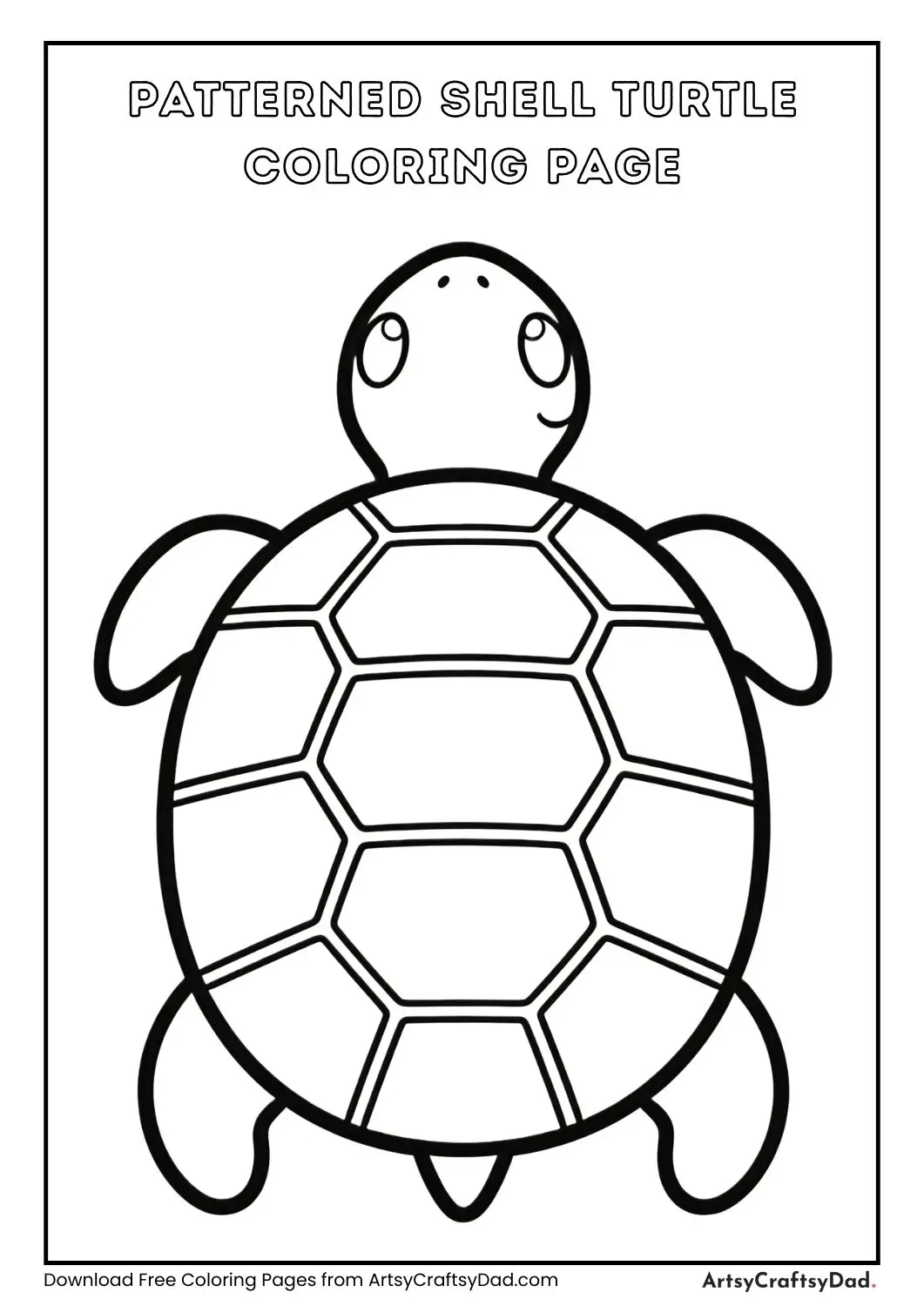 Turtle with patterned shell black and white coloring page