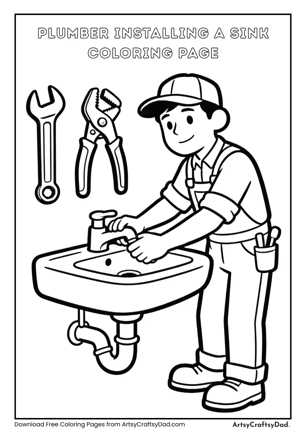 Plumber installing new sink coloring page