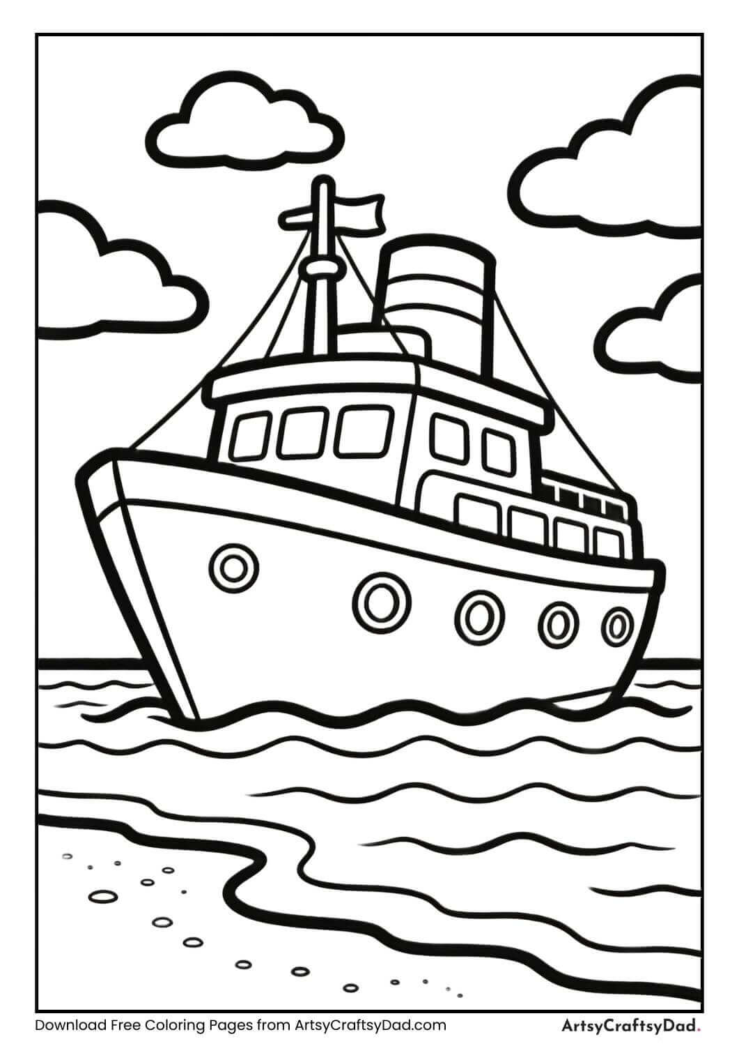 Sailboat black and white coloring page for kids