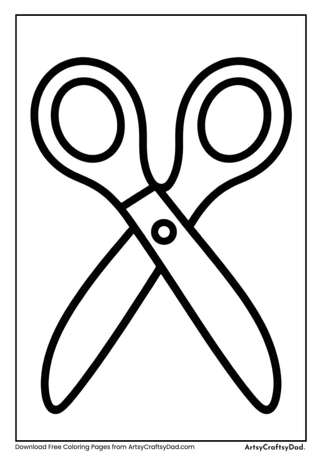 Black and white coloring page of school scissors