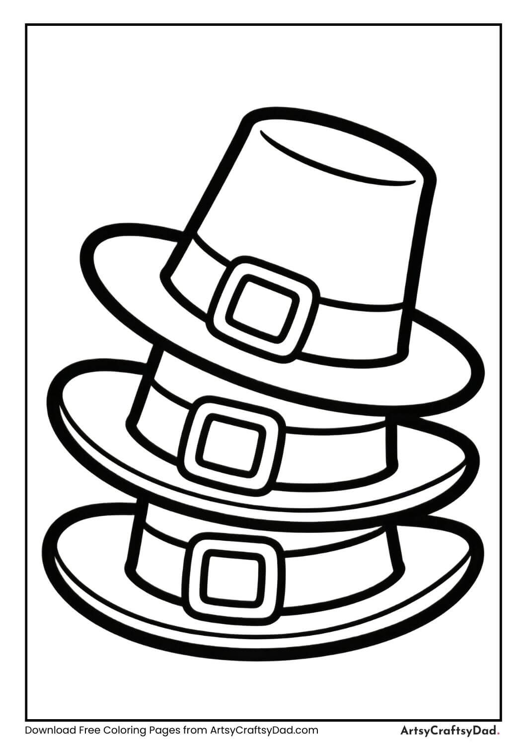 Stack of pilgrim hats black and white coloring page