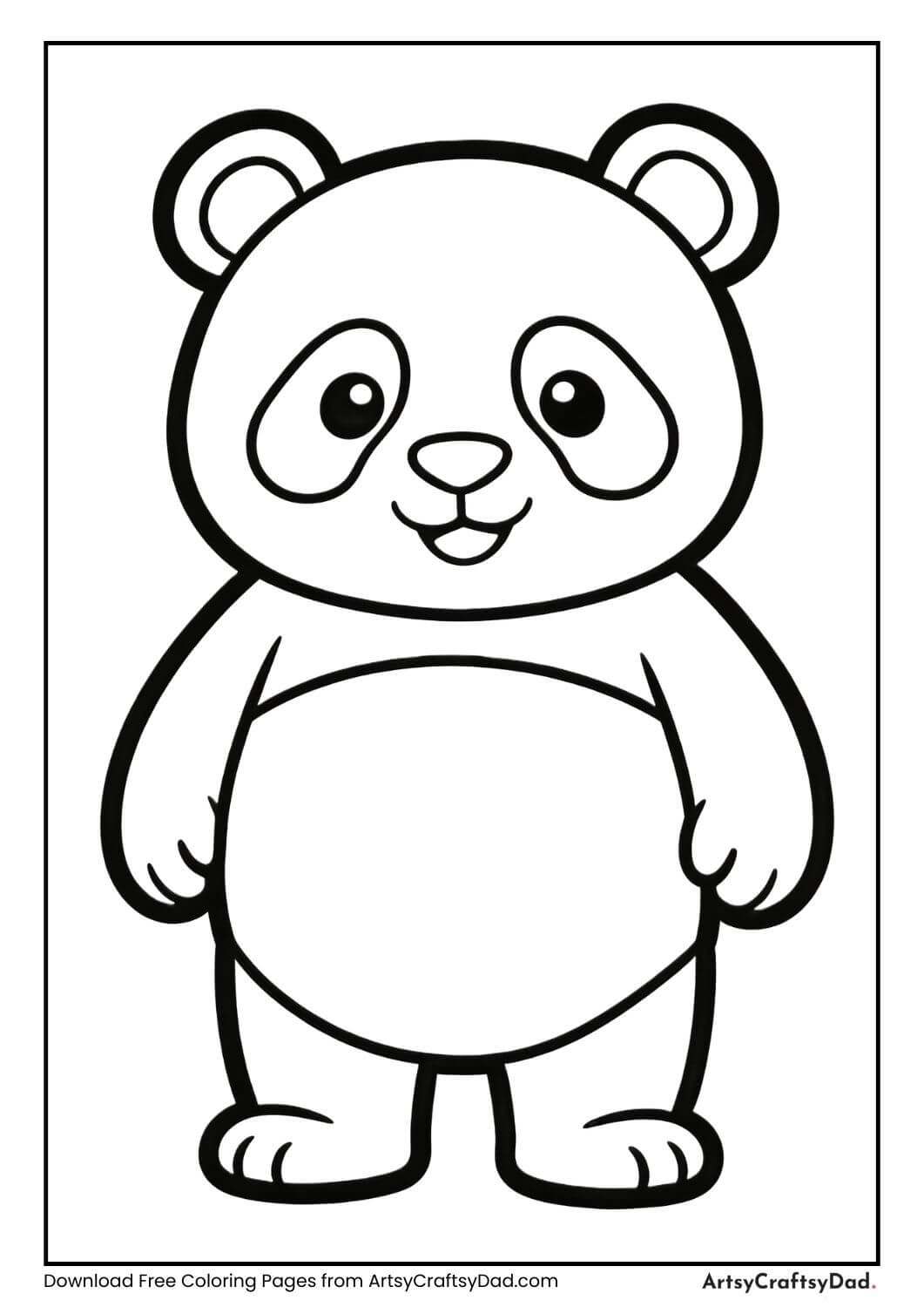 Standing panda black and white coloring page