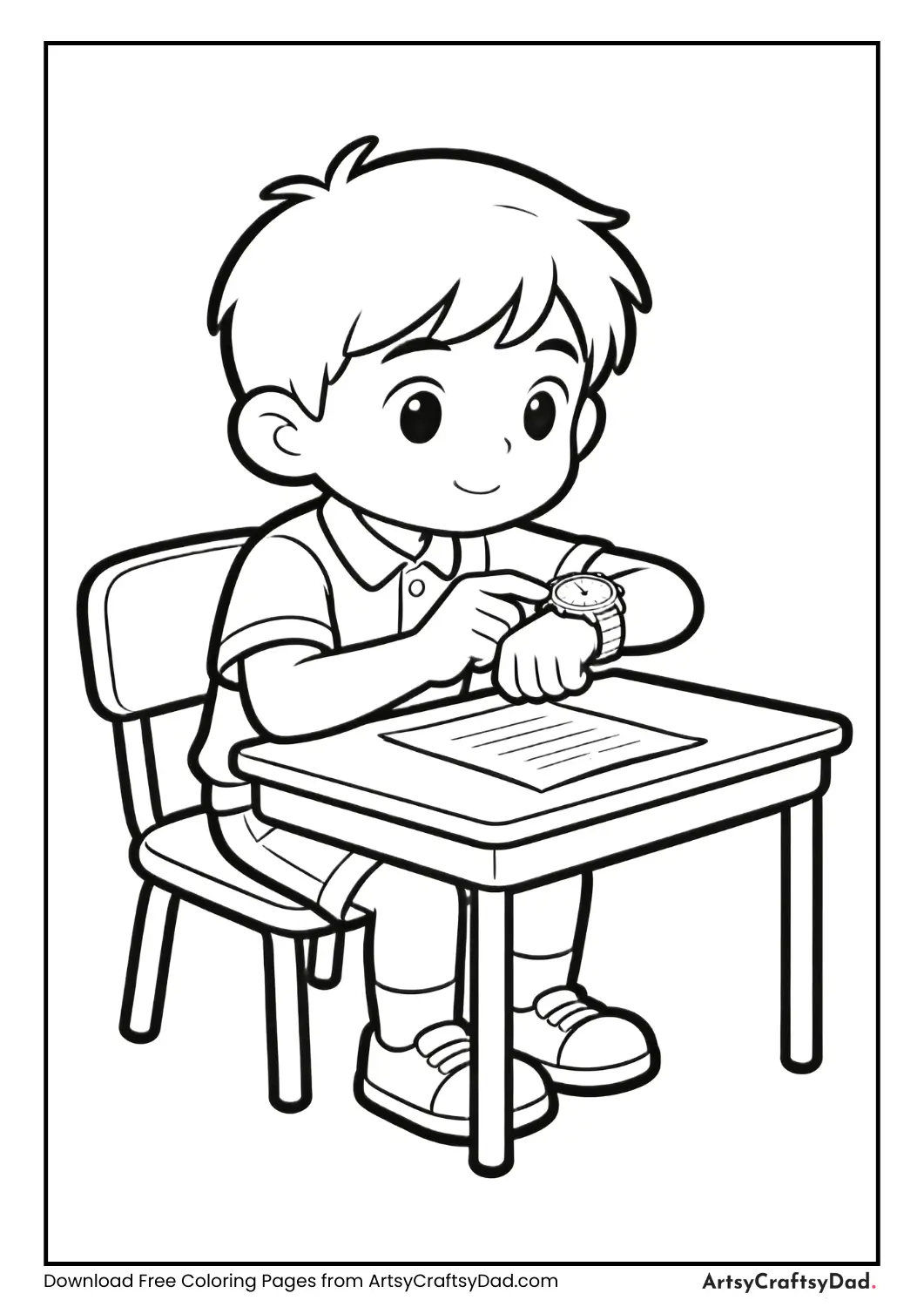 Student looking at watch while taking exam