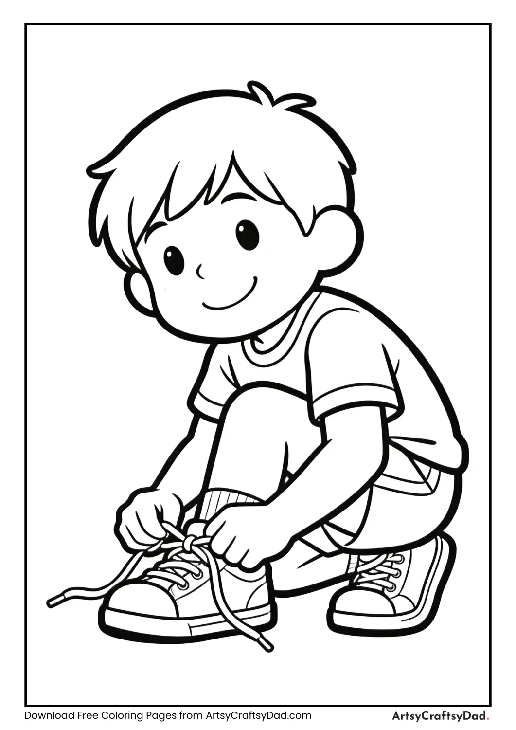 Child tying shoelaces.