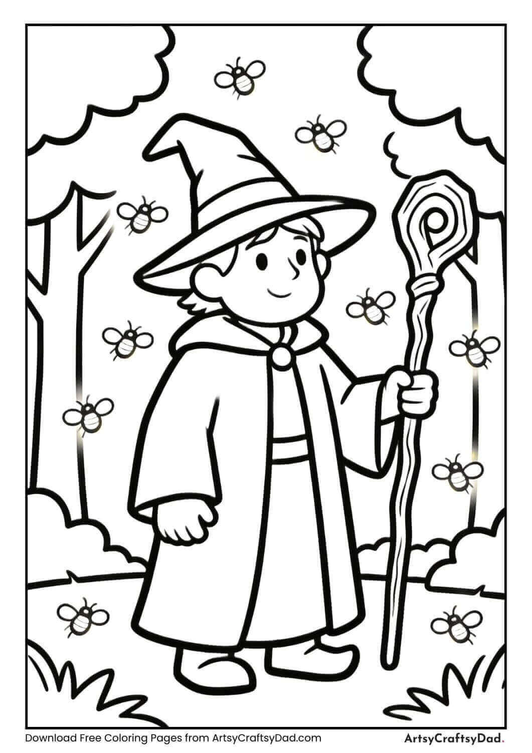 Wizard standing next to a bubbling potion cauldron