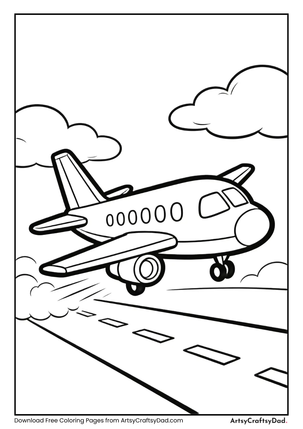 Airplane taking off from runway coloring page
