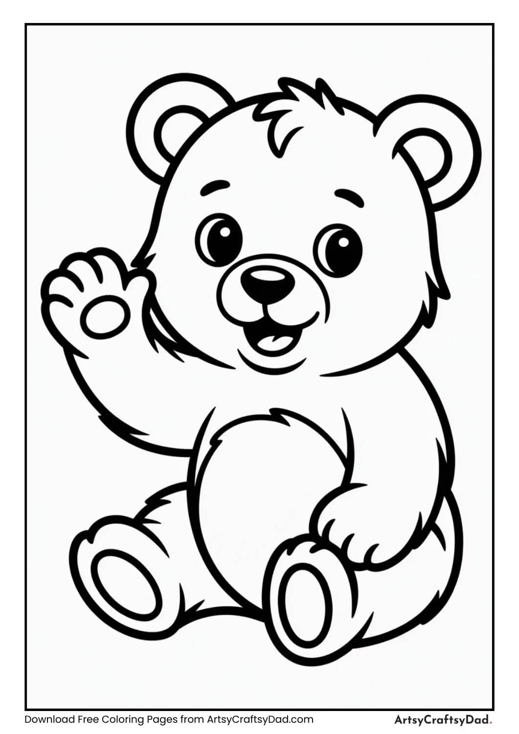 Baby bear coloring page with bold outlines