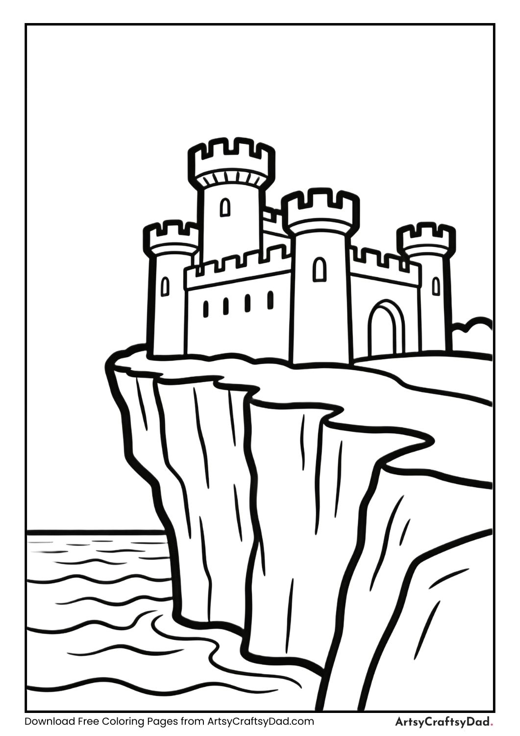 Castle on a cliff by the sea coloring page