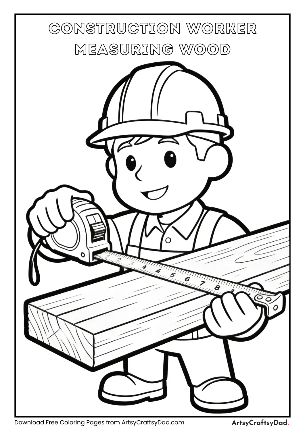 Construction worker using a tape measure coloring page