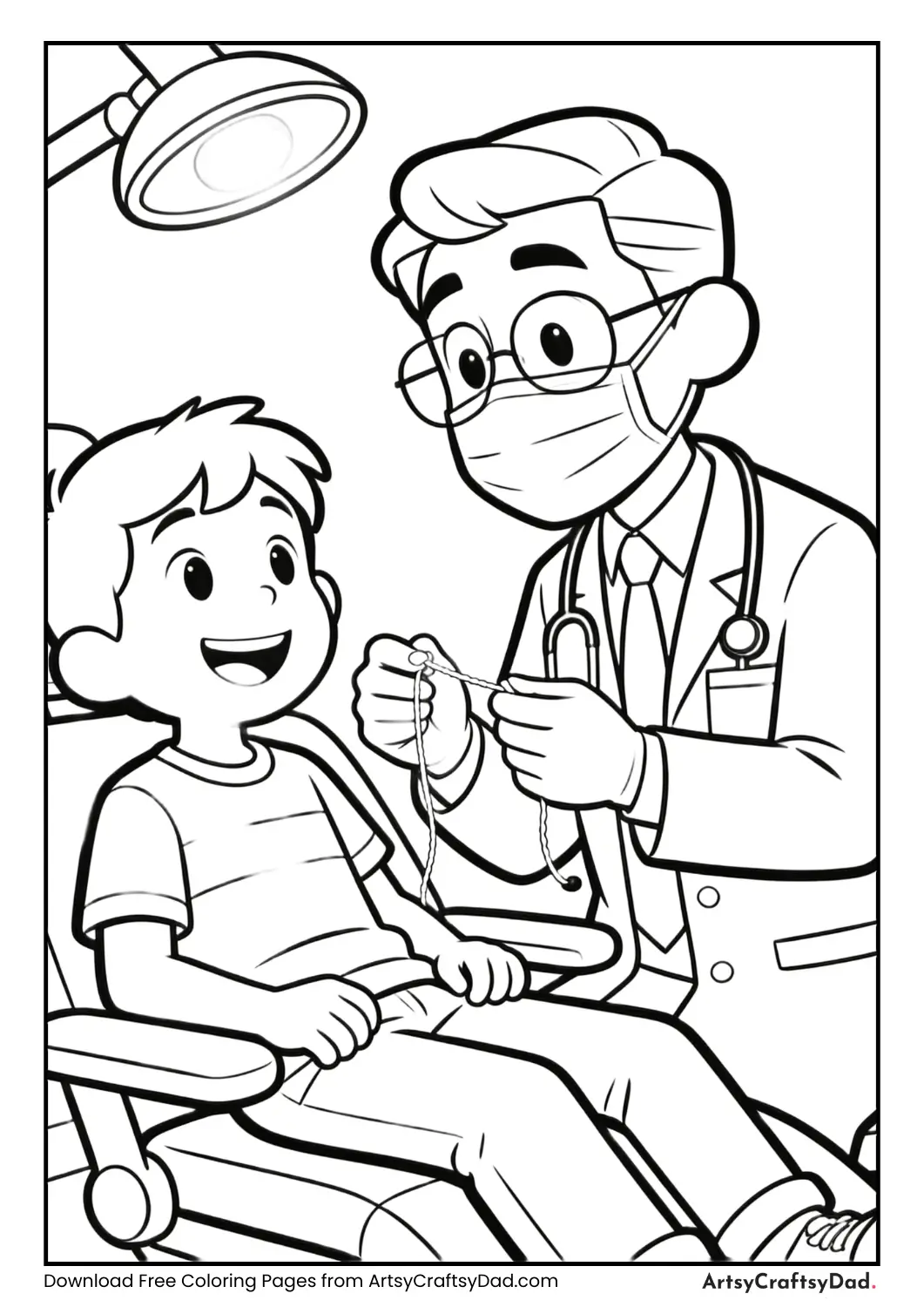 Dentist teaching child how to floss