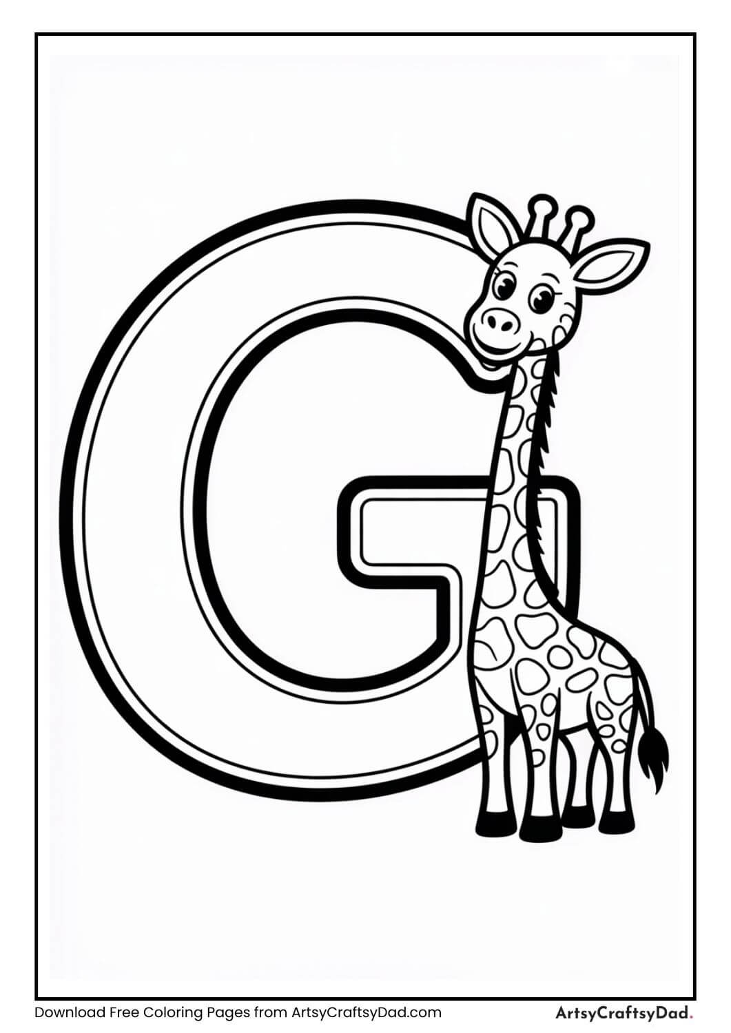 Letter G giraffe coloring page for kids