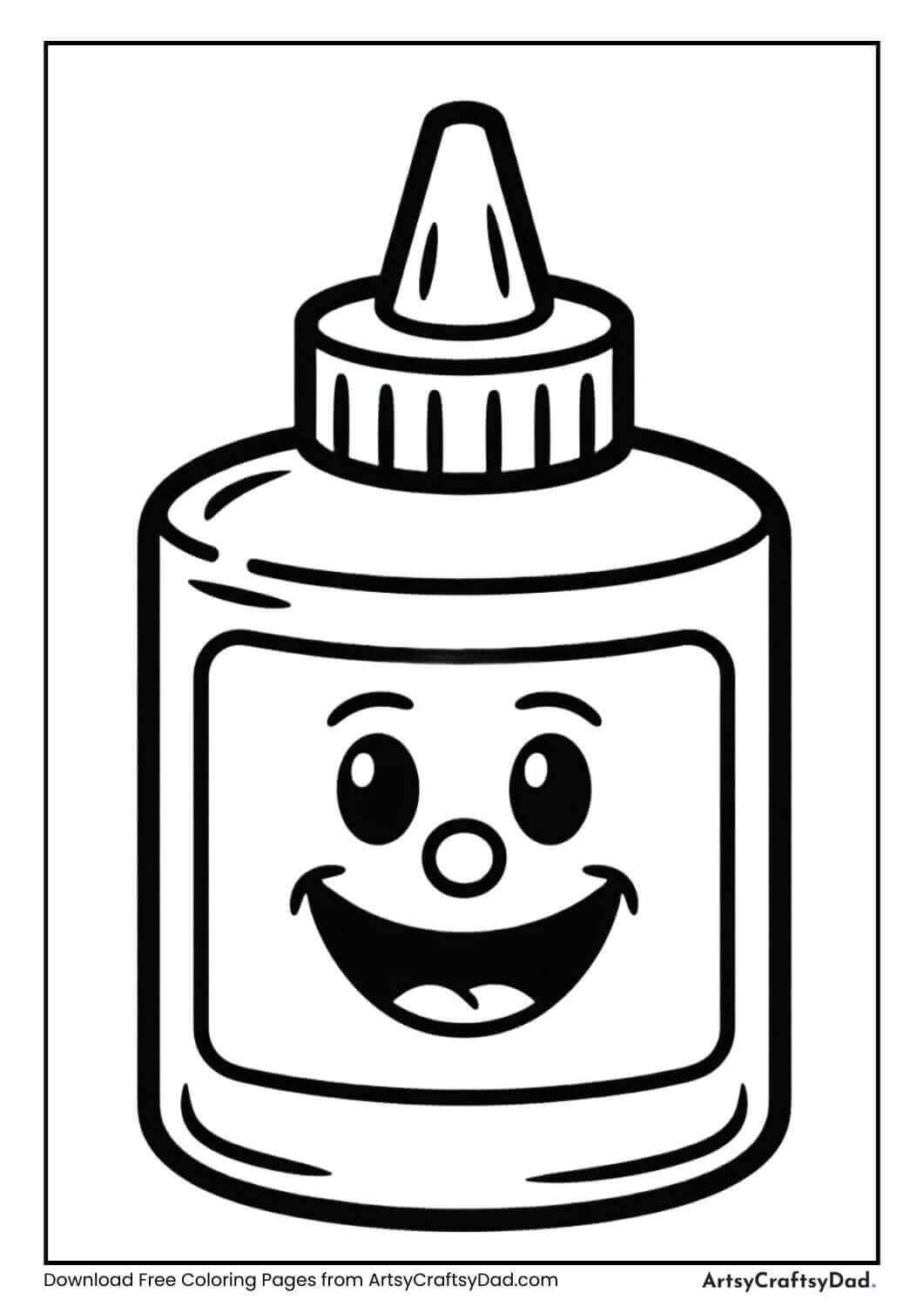 Black and white coloring page of a glue bottle