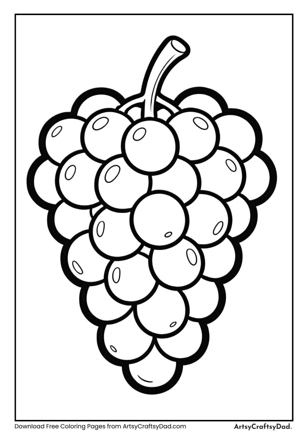 Black and white grape bunch coloring page for kids