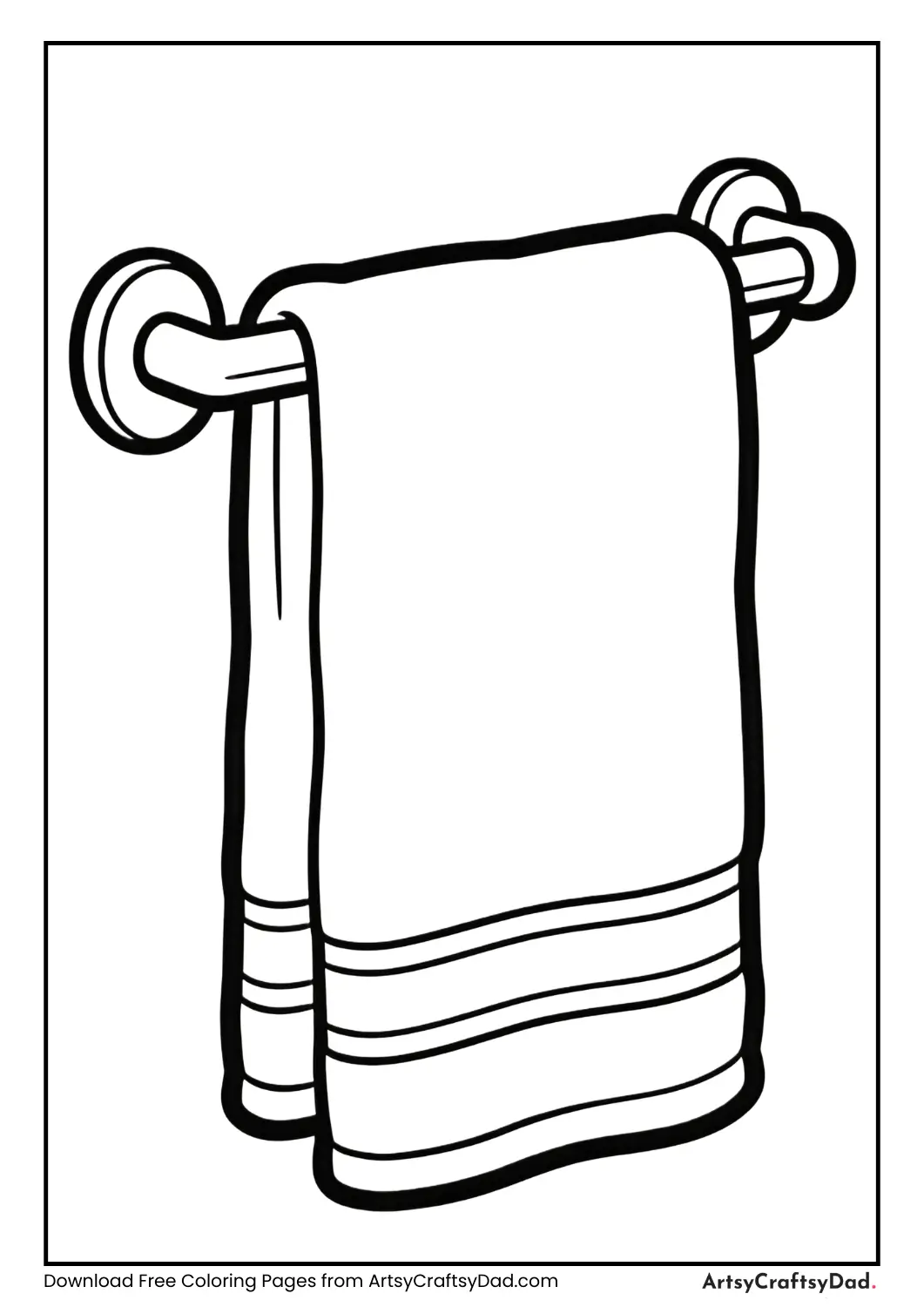 Black and white hand towel on towel rack coloring page