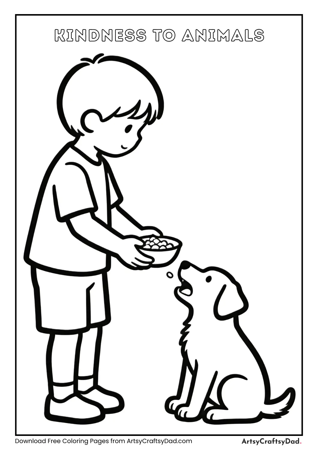 Child feeding animal kindness coloring page