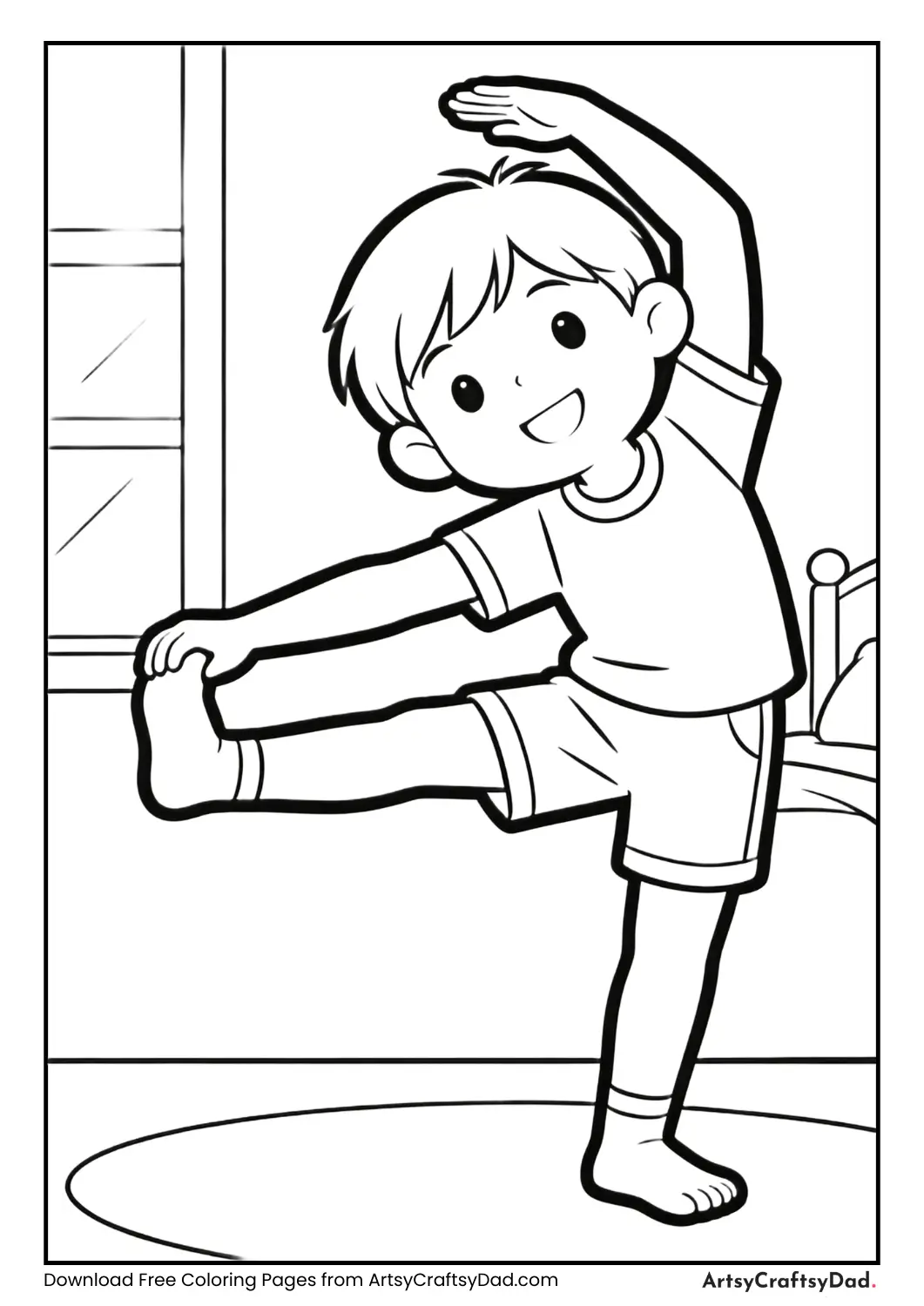Child stretching and doing morning exercises.
