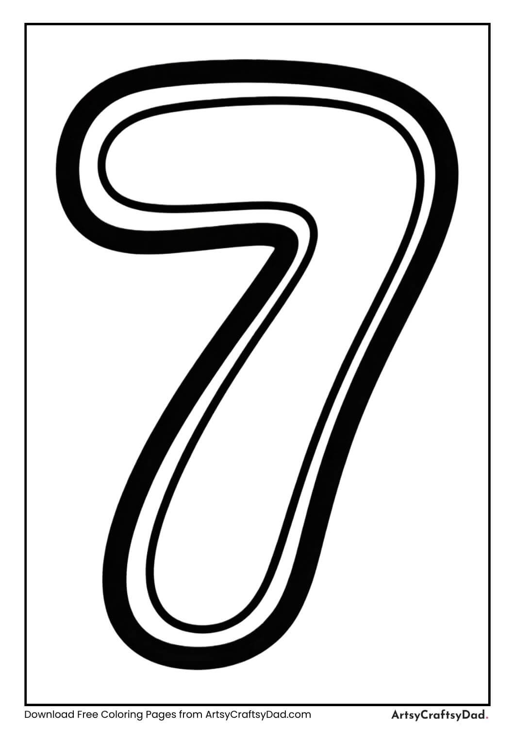 Simple number 7 black and white coloring page for kids