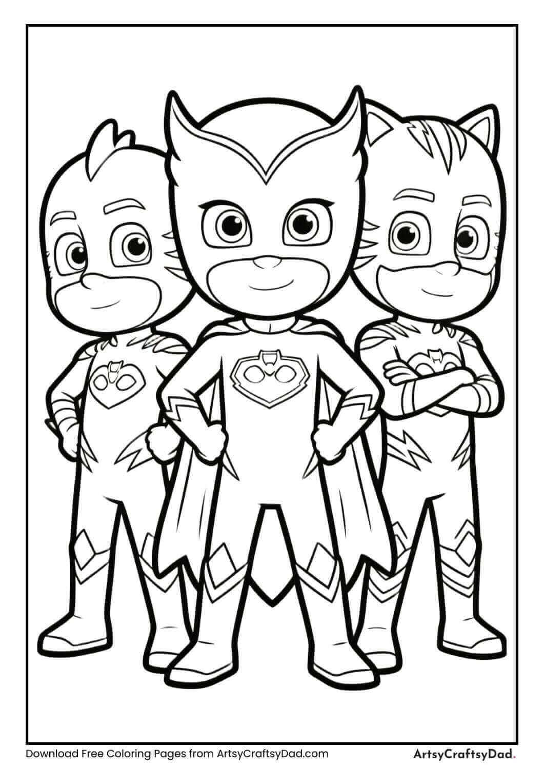 PJ Masks team Catboy Owlette Gekko coloring page