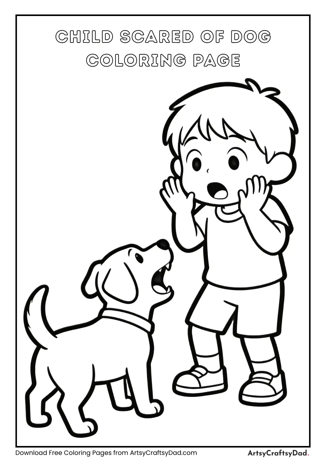 child scared of dog coloring page