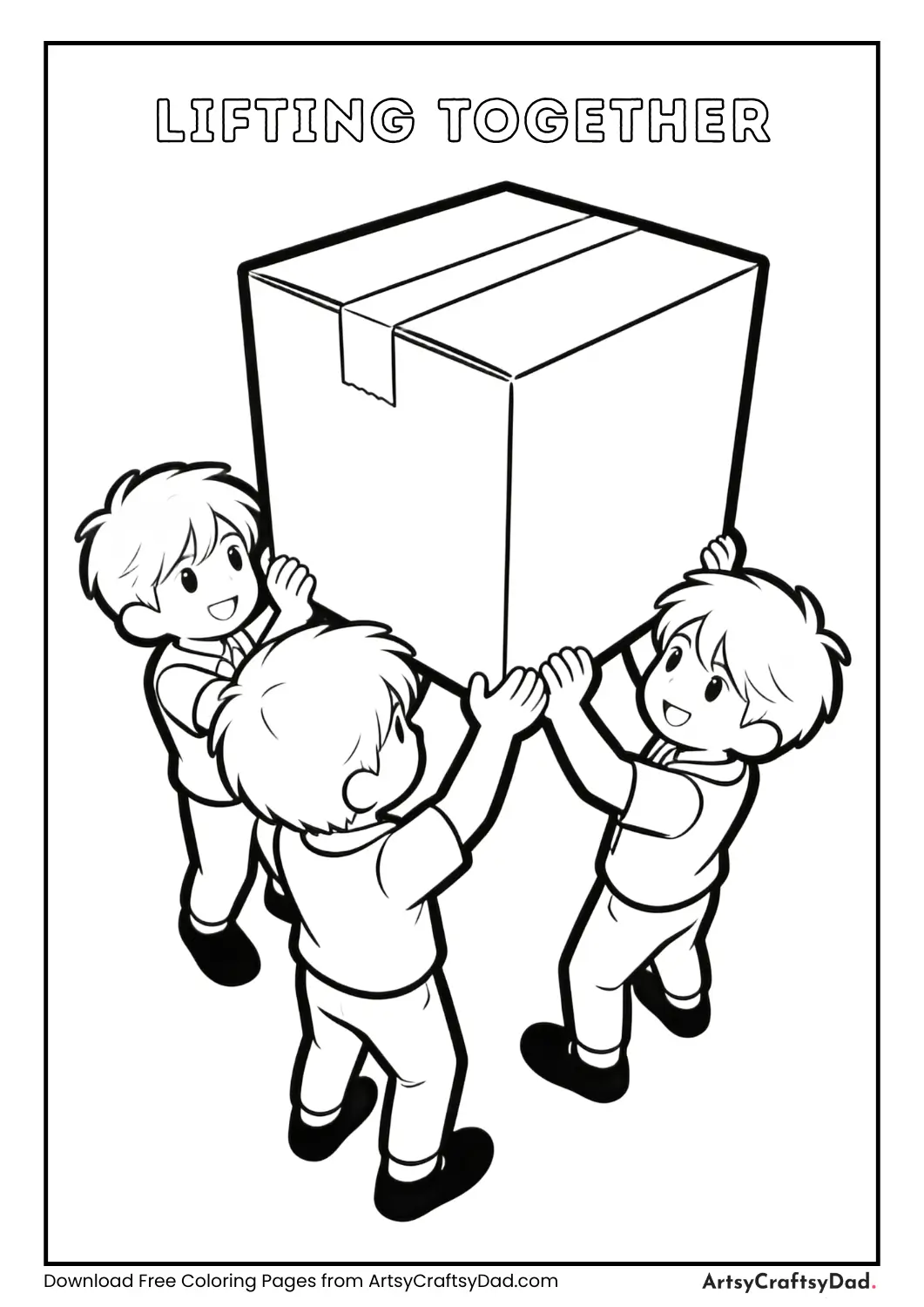 Children lifting a heavy box together.