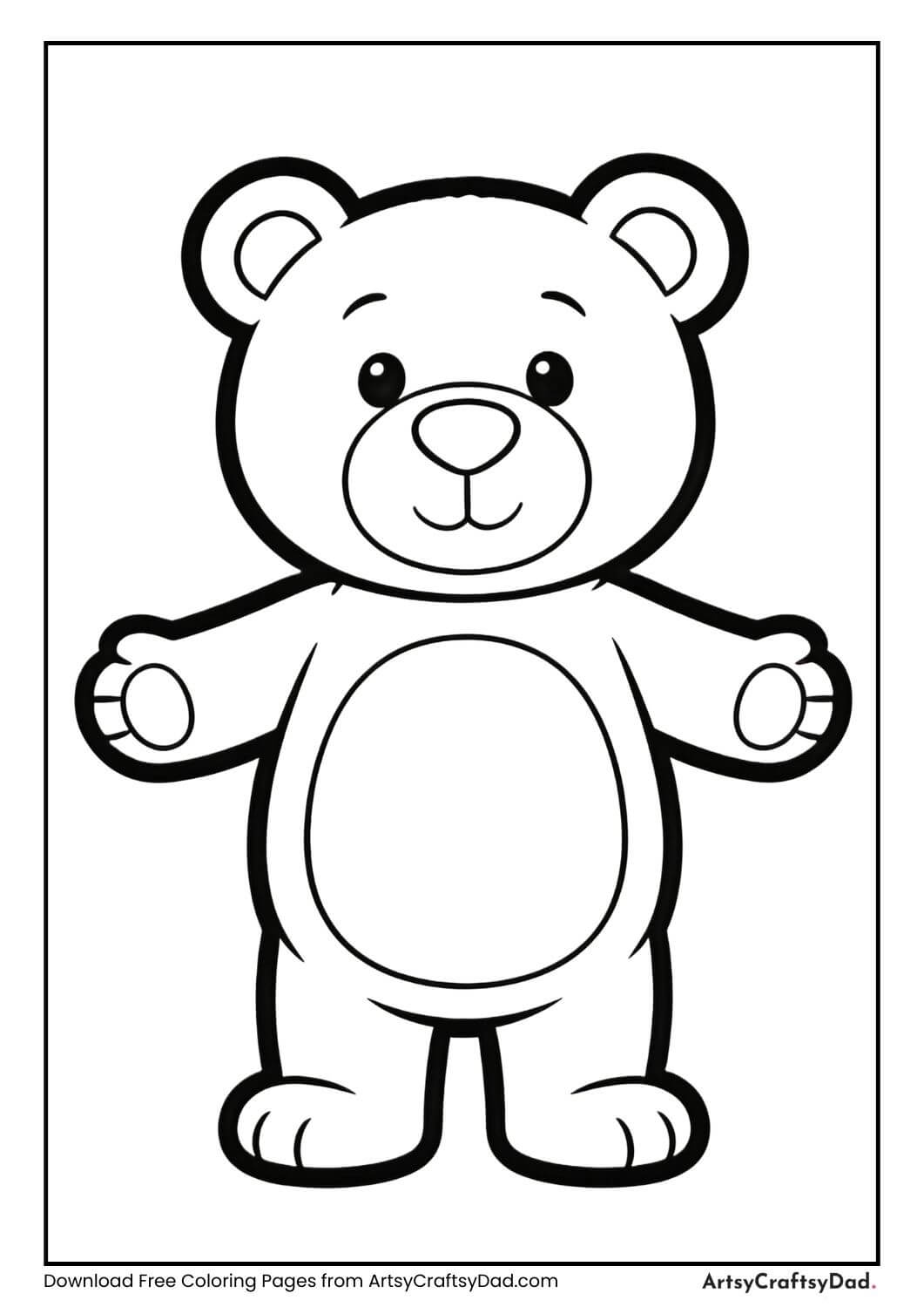 Teddy bear standing with open arms coloring page