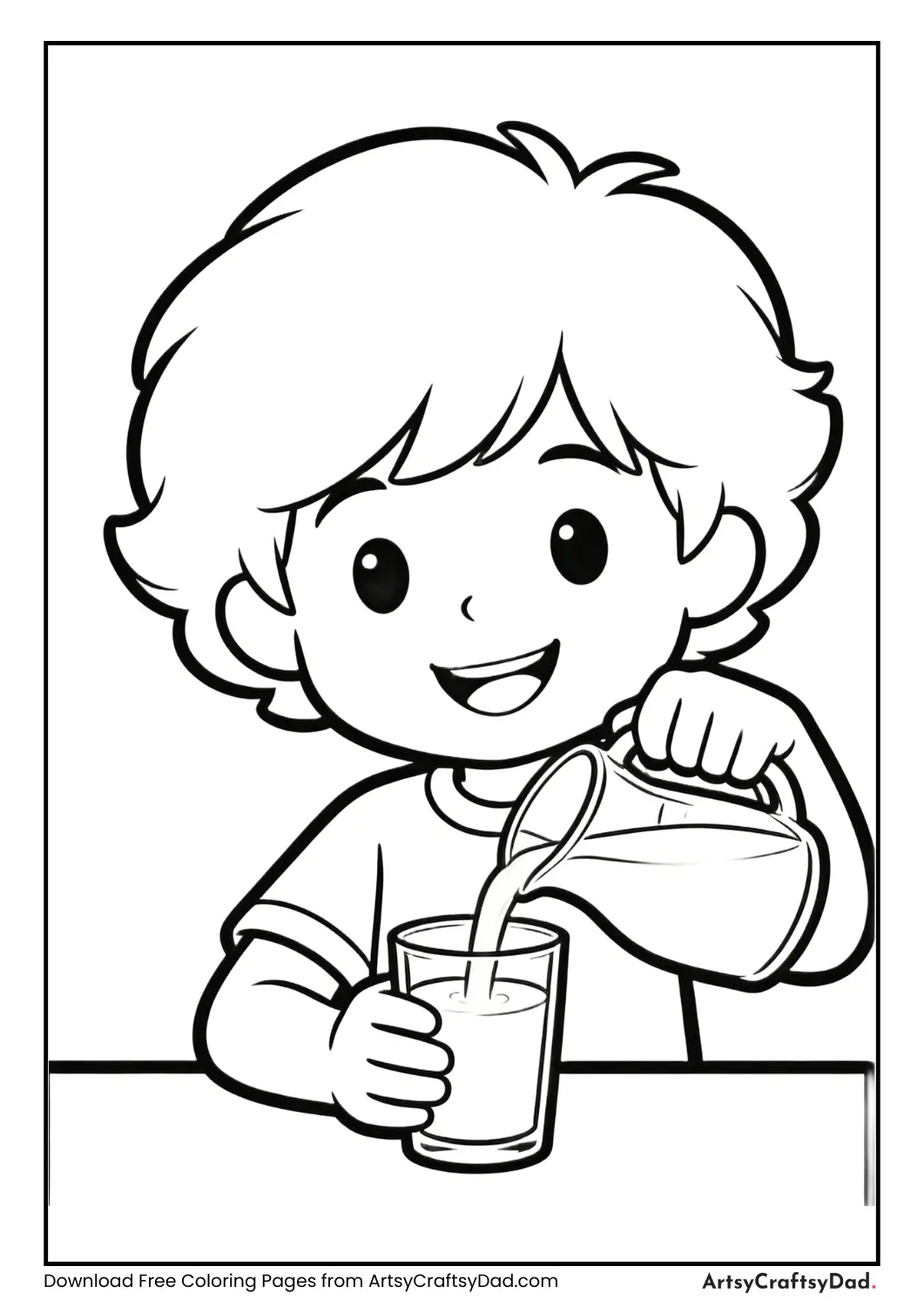 Child pouring milk into a glass